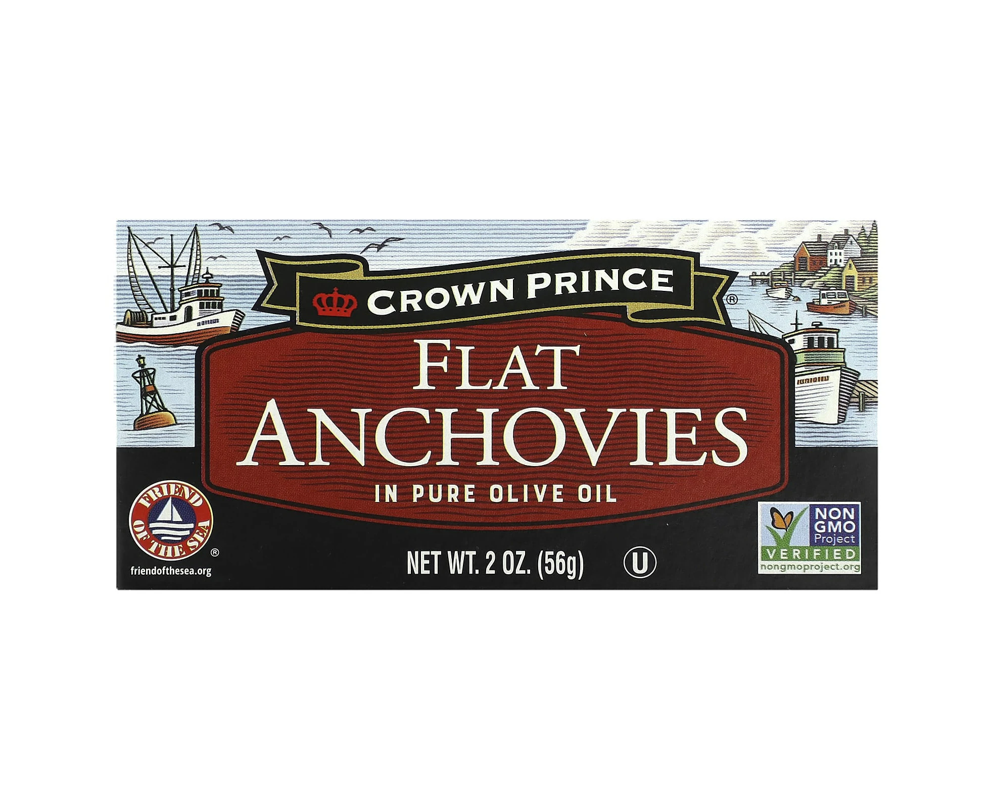 Crown Prince Natural, Flat Anchovies, In Pure Olive Oil, 2 oz (56 g)