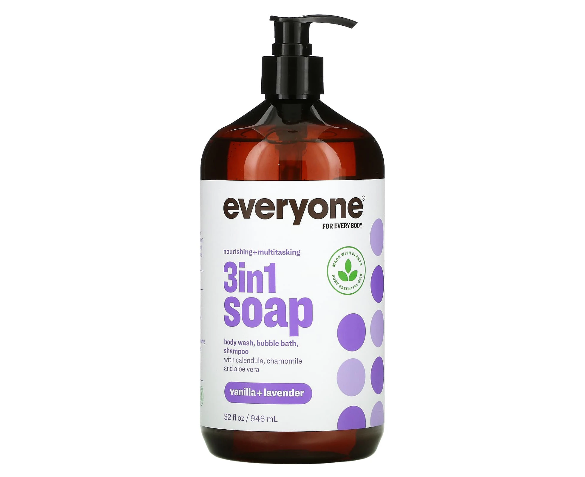 Everyone, 3 in 1 Soap, Body Wash, Bubble Bath, Shampoo, Vanilla + Lavender, 32 fl oz (946 ml)