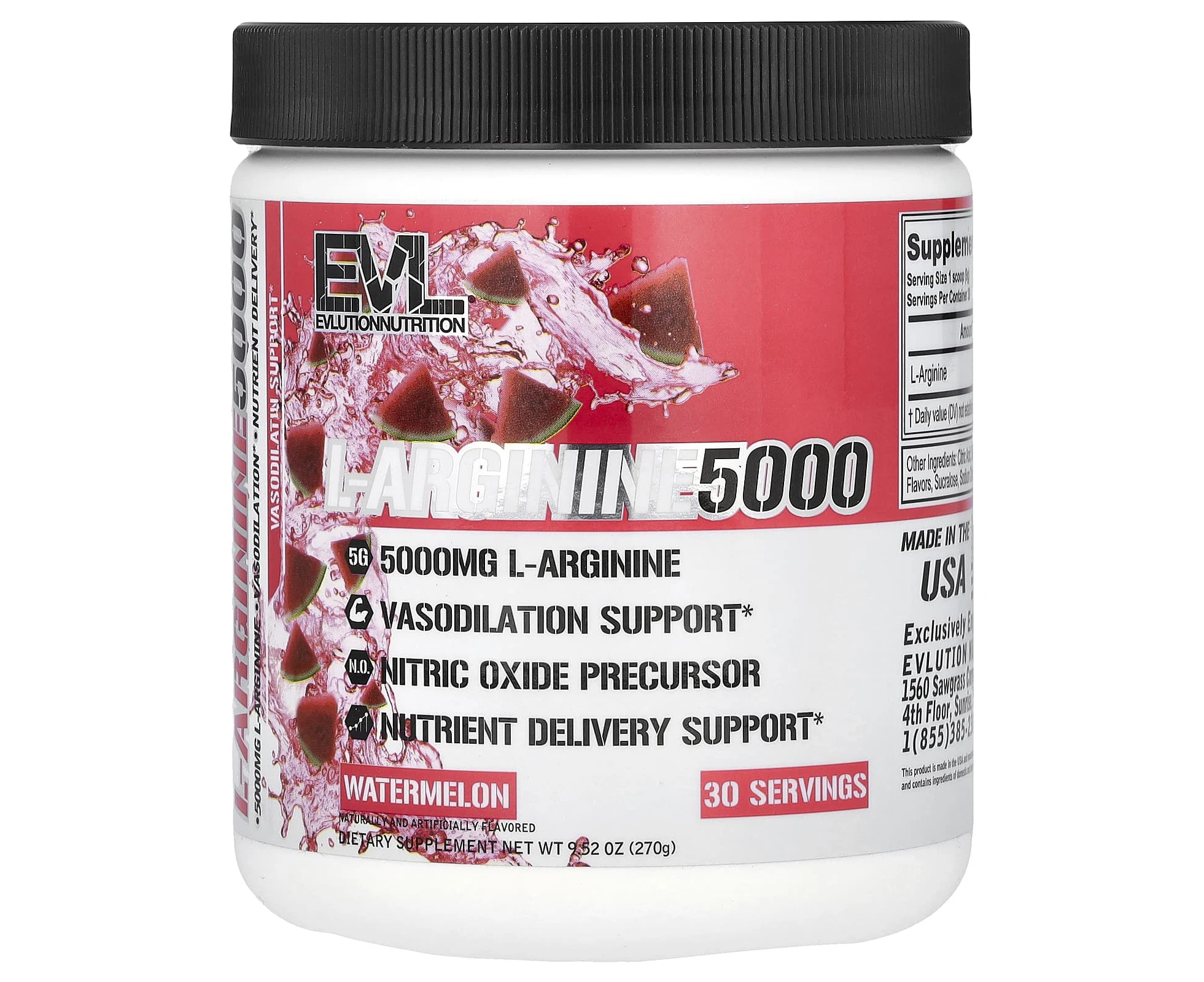 EVLution Nutrition, L-Arginine 5000, Watermelon, 9.52 oz (270 g)