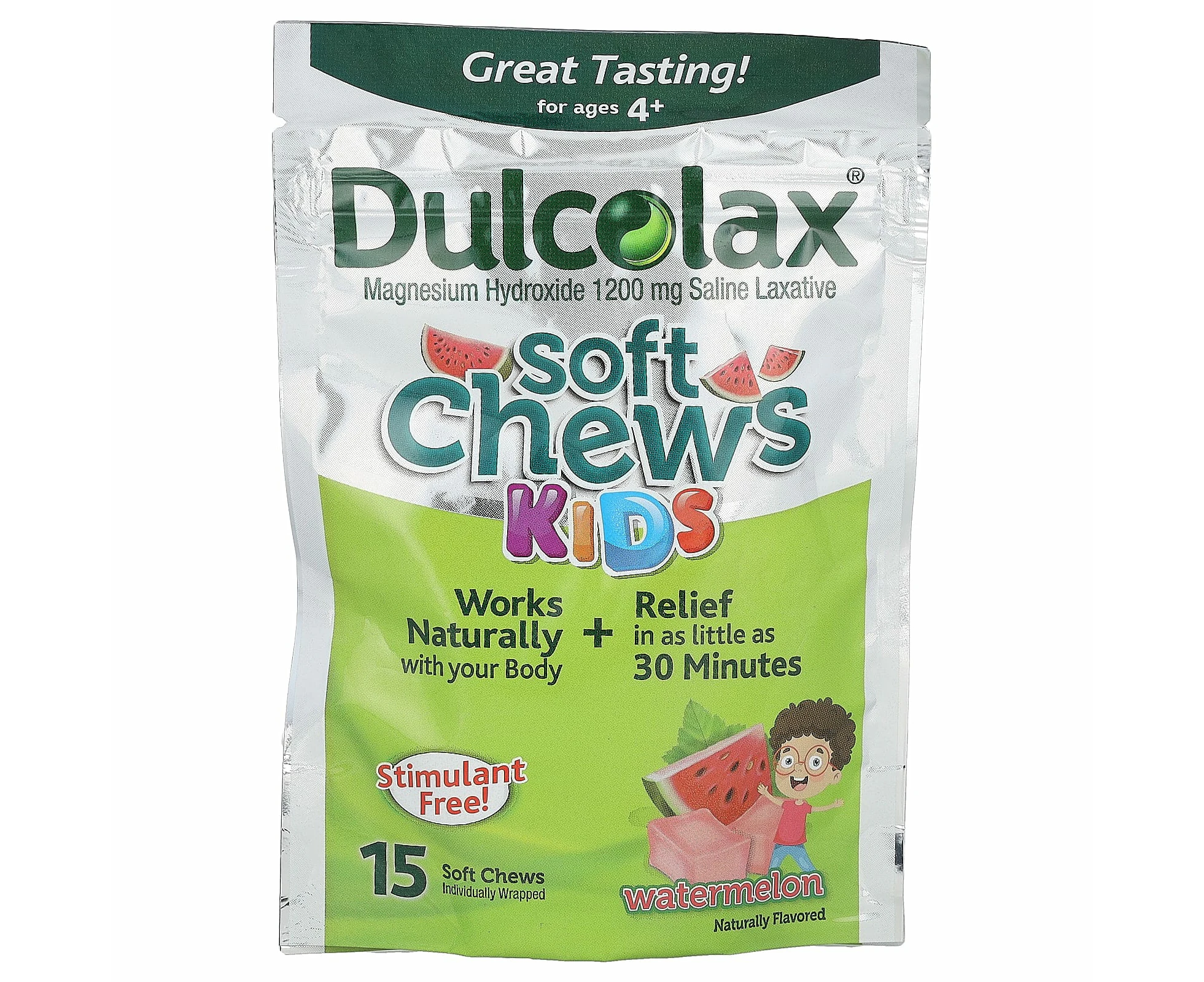 Dulcolax, Soft Chews Kids, Ages 4+,  Watermelon, 15 Soft Chews