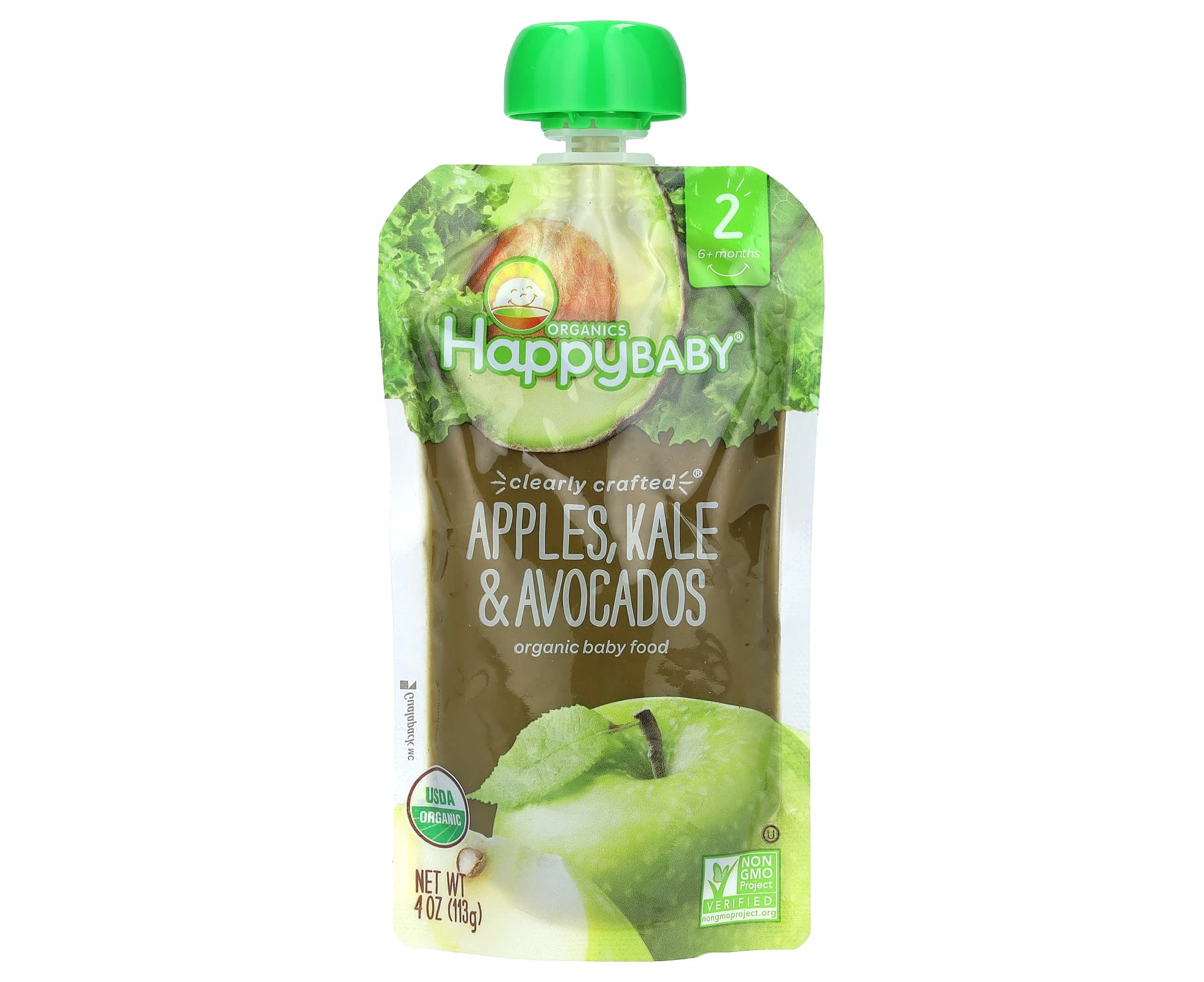 Happy Family Organics, Happy Baby, Organic Baby Food, 6+ Months, Apples, Kale & Avocados, 4 oz (113 g)