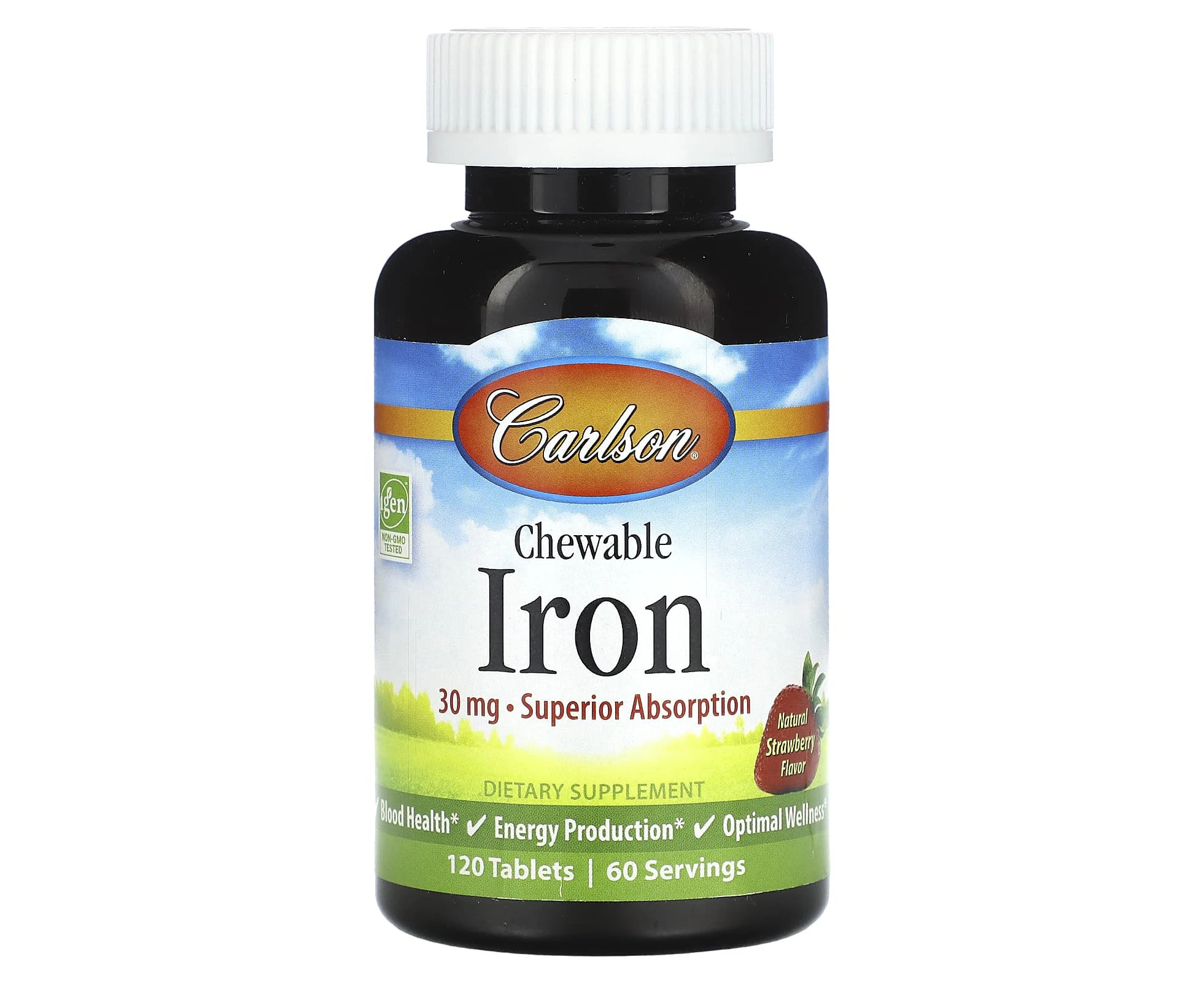 Carlson, Chewable Iron, Natural Strawberry, 30 mg, 120 Tablets (15 mg per Tablet)