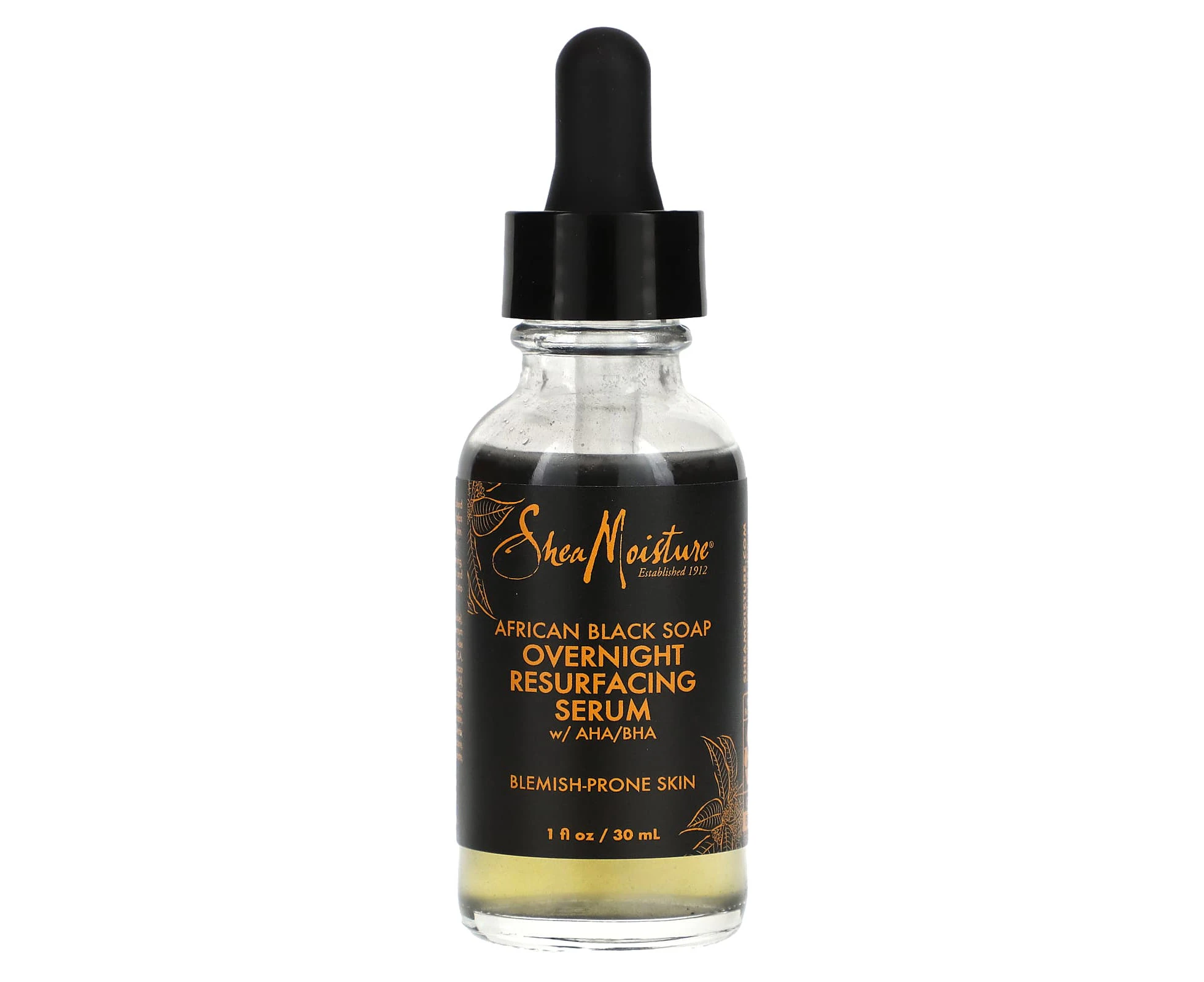 SheaMoisture, African Black Soap, Overnight Resurfacing Serum With AHA/BHA, 1 fl oz (30 ml)