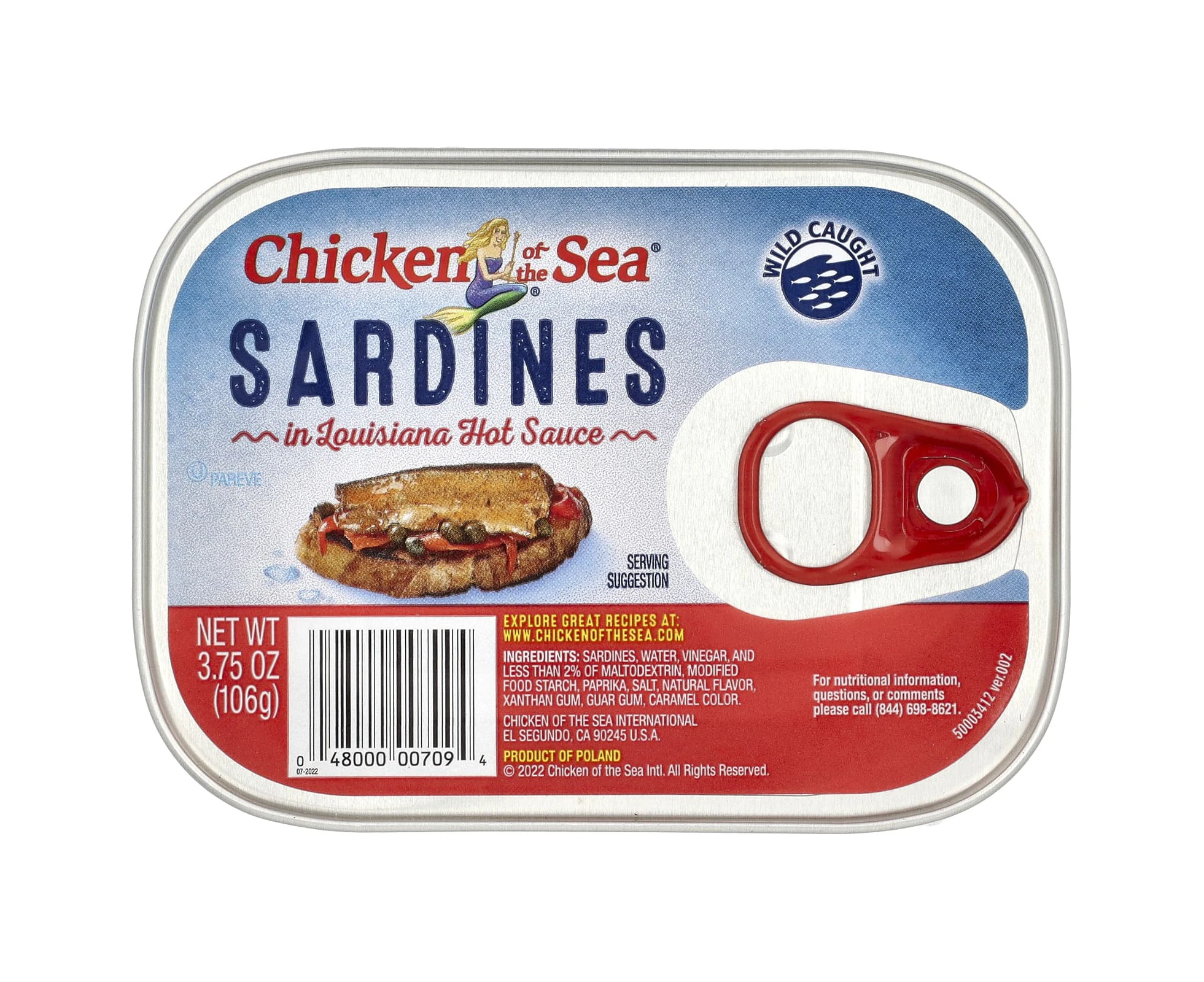 Chicken of the Sea, Sardines, In Louisiana Hot Sauce, 3.75 oz (106 g)