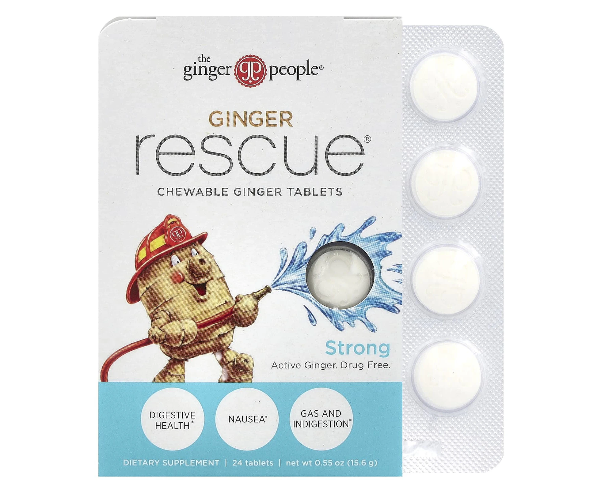 The Ginger People, Ginger Rescue, Chewable Ginger Tablets, Strong, 24 Tablets