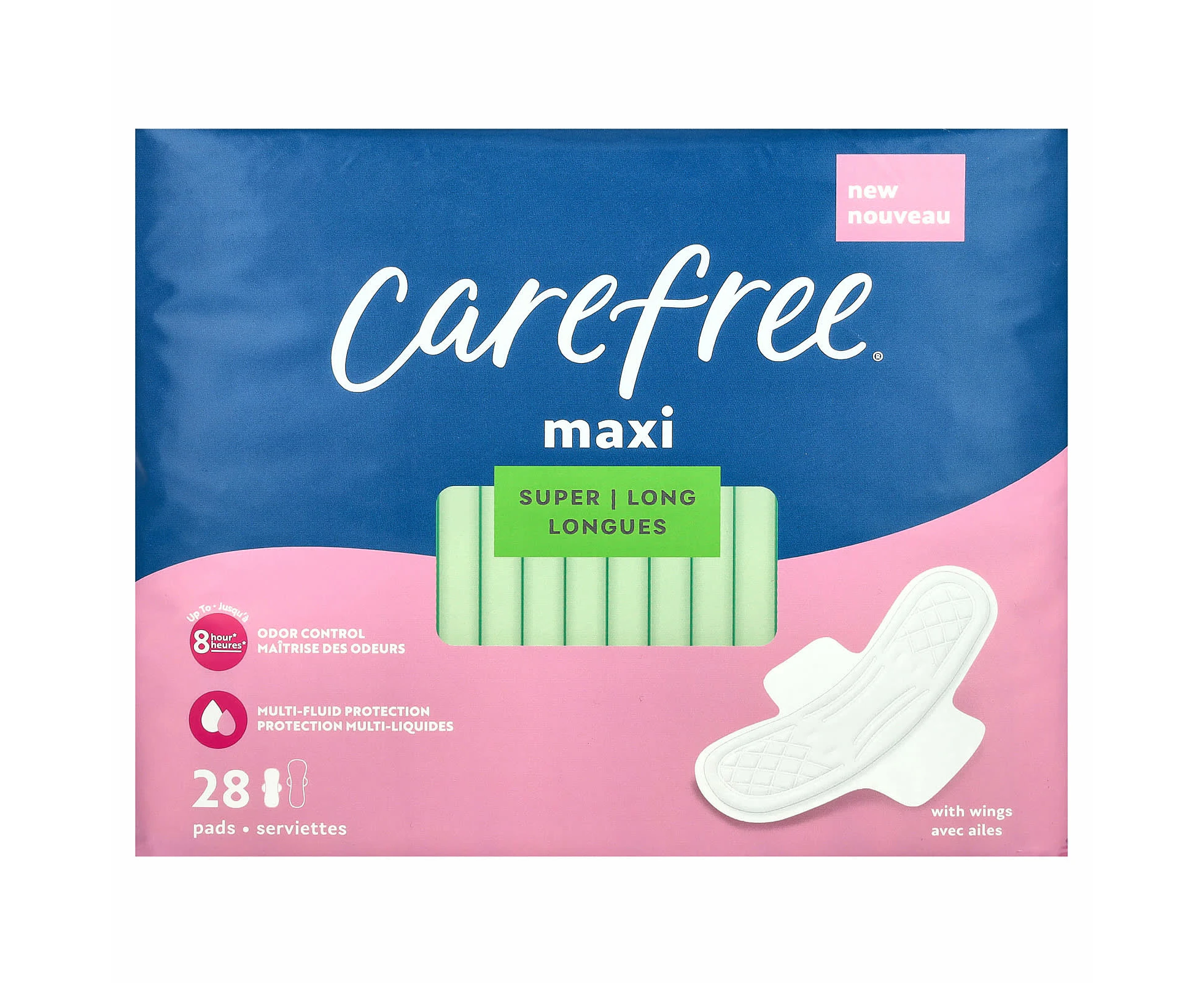 Carefree, Maxi, Super Long with Wings, 28 Pads