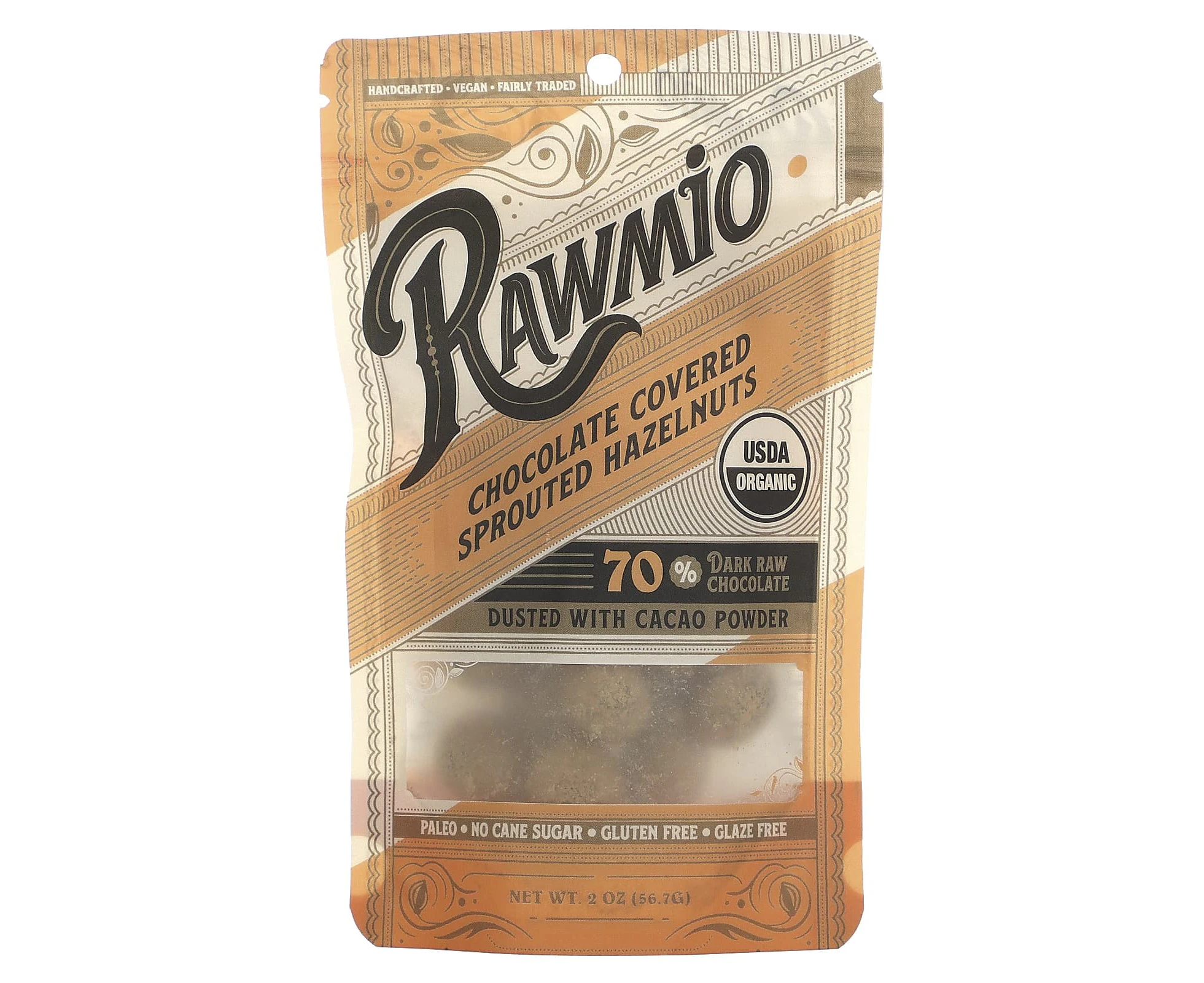 Rawmio, Chocolate Covered Sprouted Hazelnuts, 2 oz (56.7 g)