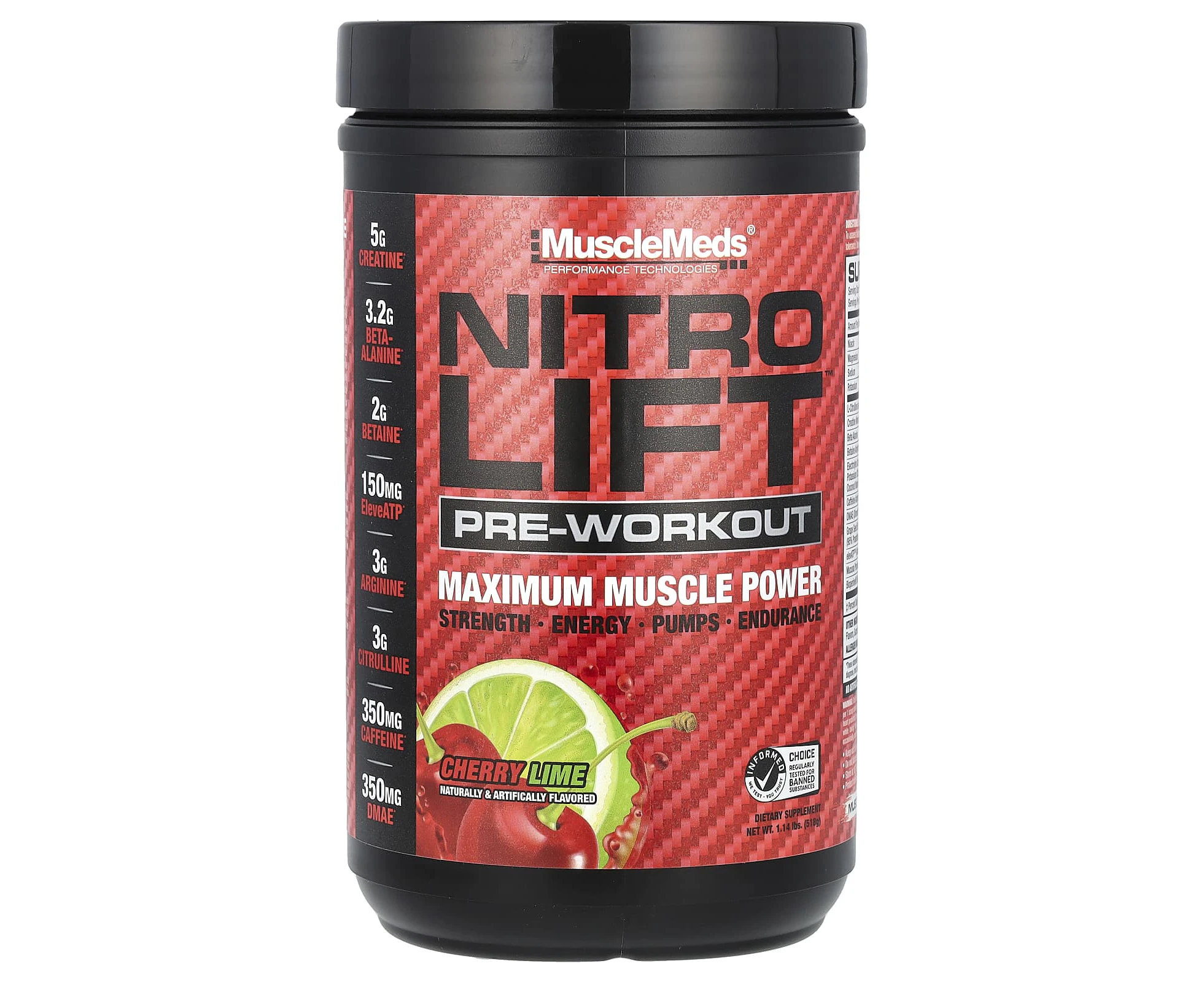 MuscleMeds, Nitro Lift‚Ñ¢ Pre-Workout, Cherry Lime, 1.14 lbs (518 g)