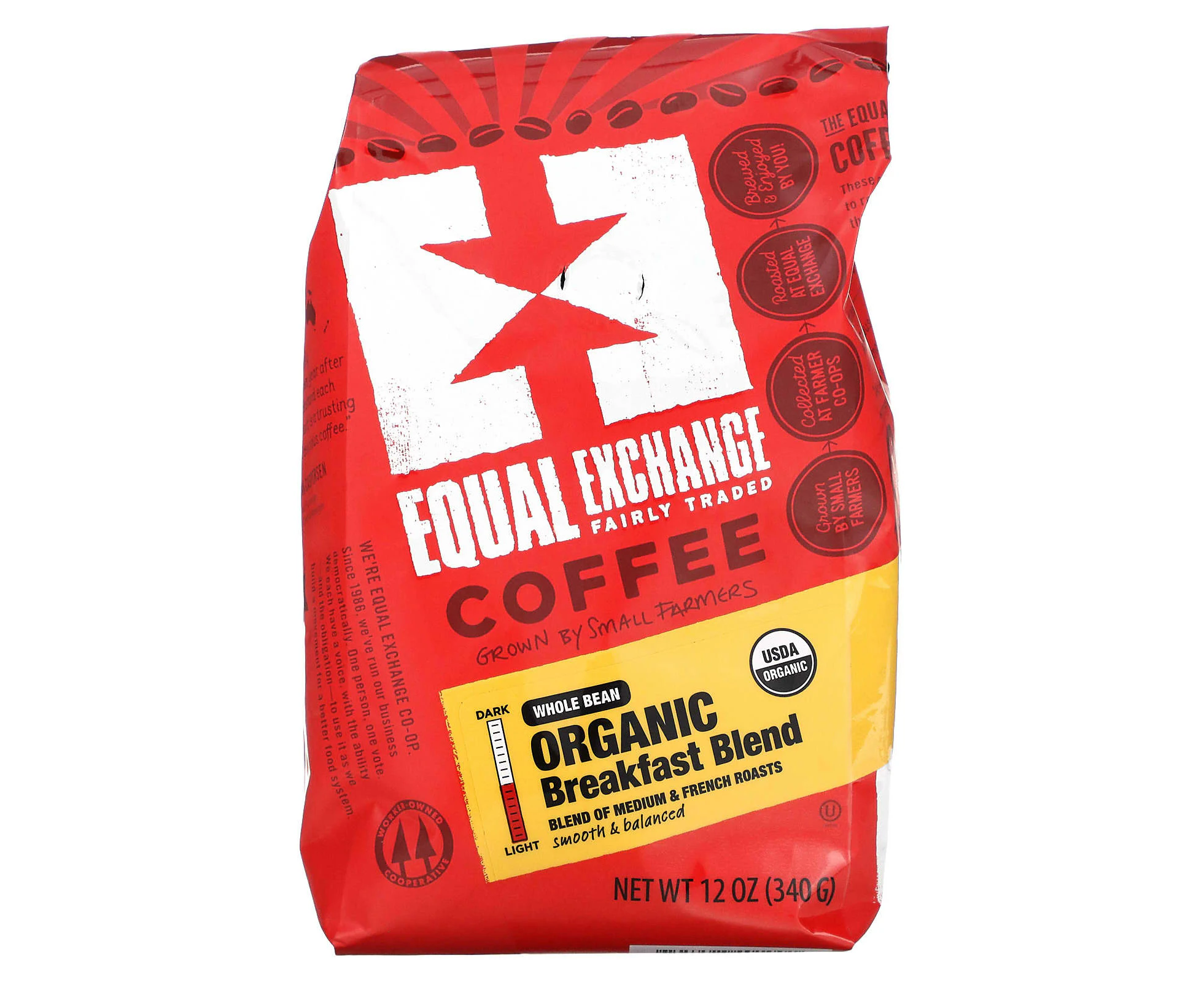 Equal Exchange, Organic Coffee, Breakfast Blend, Whole Bean, Medium & French Roasts, 12 oz (340 g)