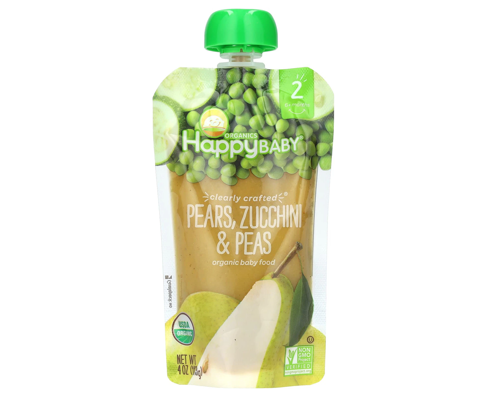 Happy Family Organics, Happy Baby, Organic Baby Food, 6+ Months, Pears, Zucchini & Peas, 4 oz (113 g)