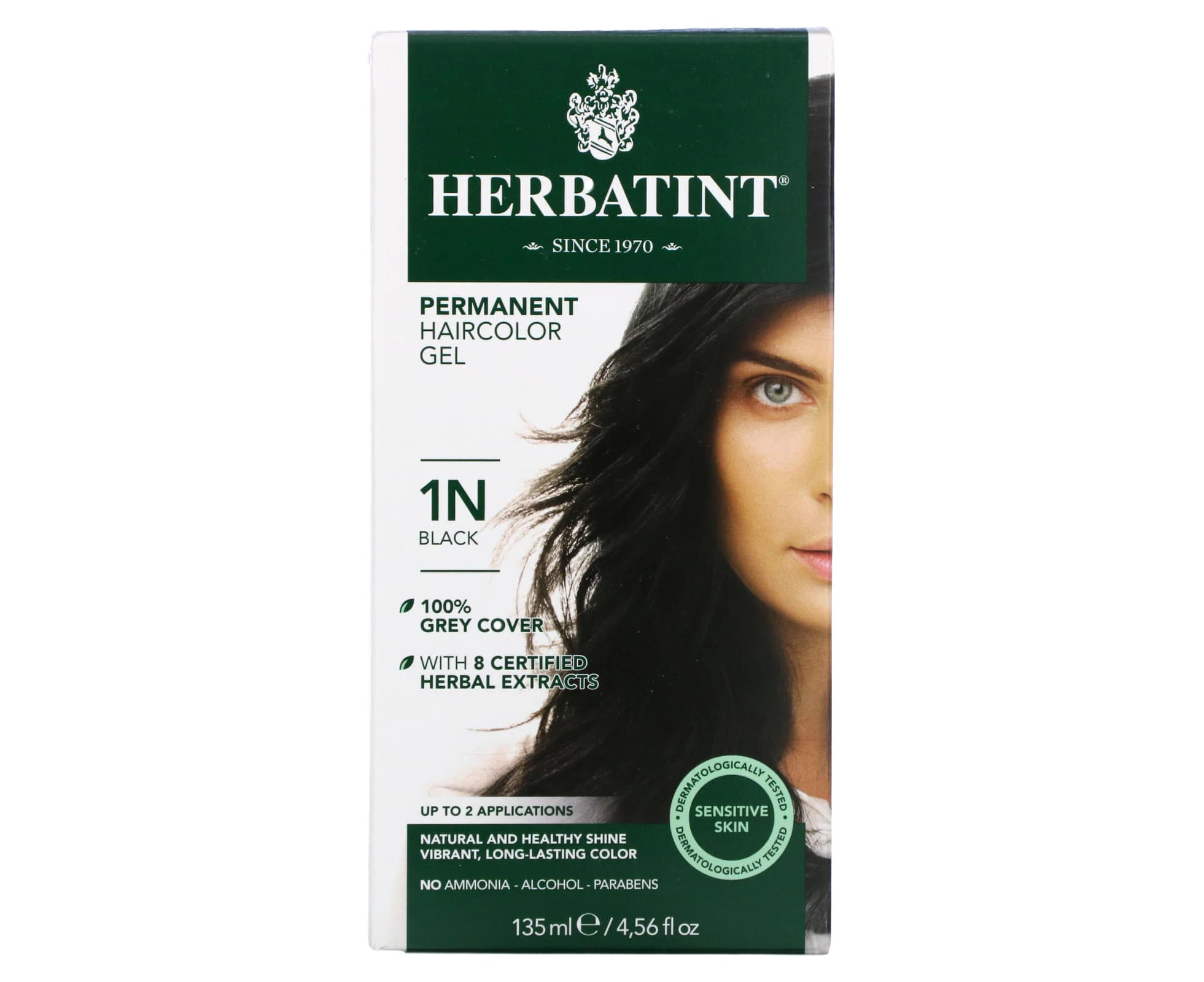 Herbatint, Permanent Haircolor Gel, 1N, Black, 4.56 fl oz (135 ml)