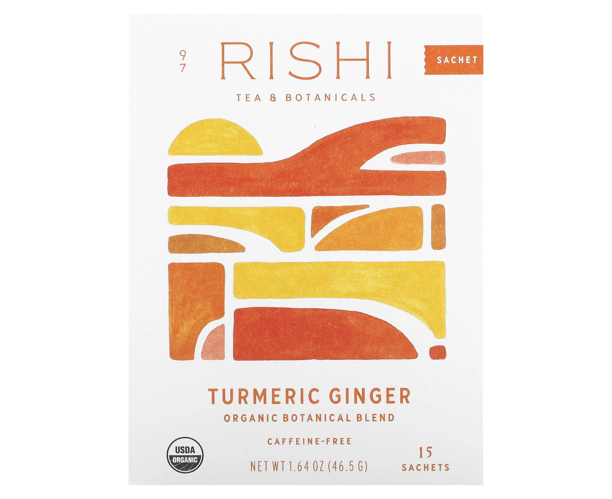 Rishi Tea, Organic Botanical Blend, Turmeric Ginger, Caffeine-Free, 15 Sachets, 1.64 oz (46.5 g)