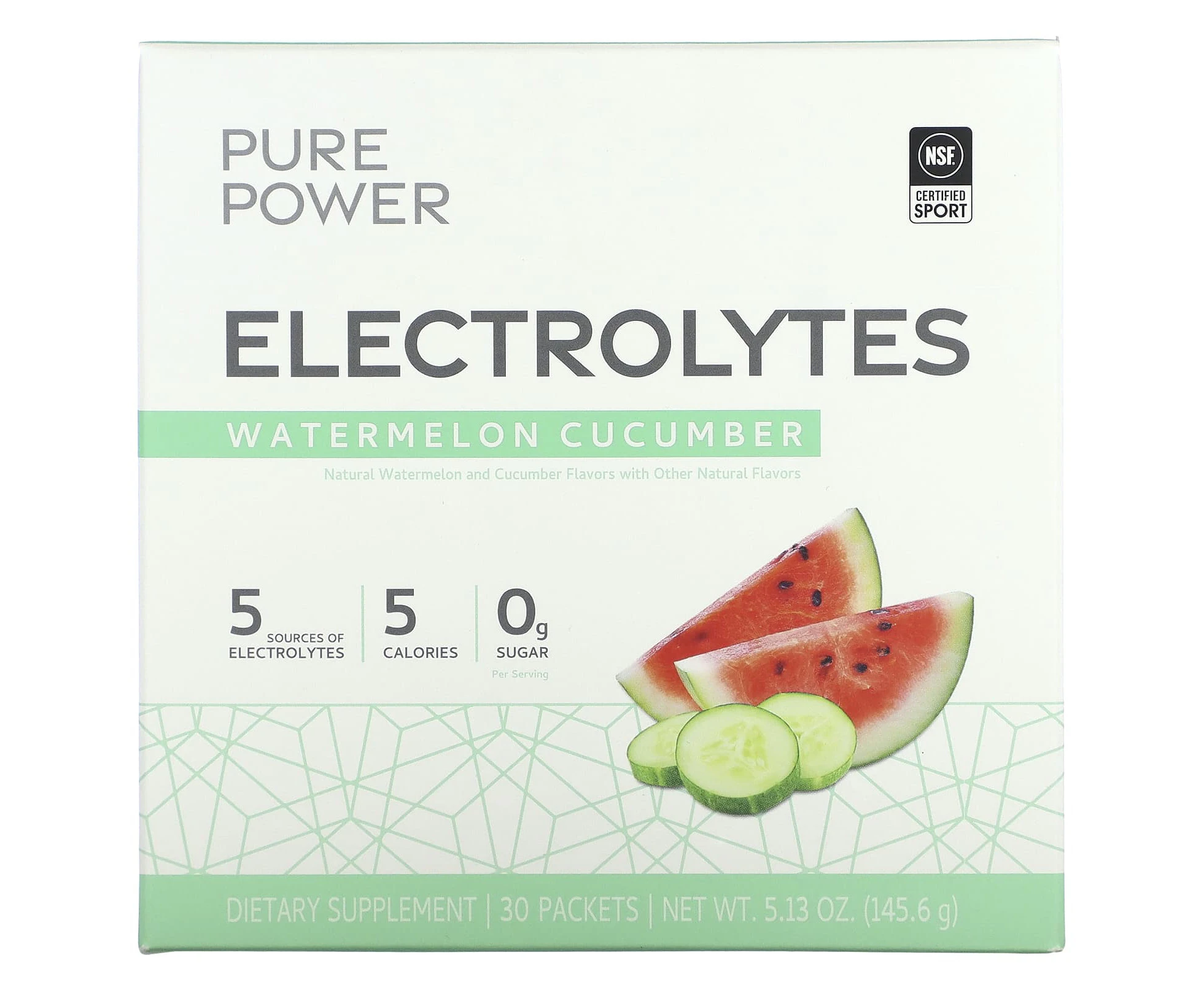 Dr. Mercola, Pure Power, Electrolytes, Watermelon Cucumber, 30 Packets, 5.13 oz (145.6 g)