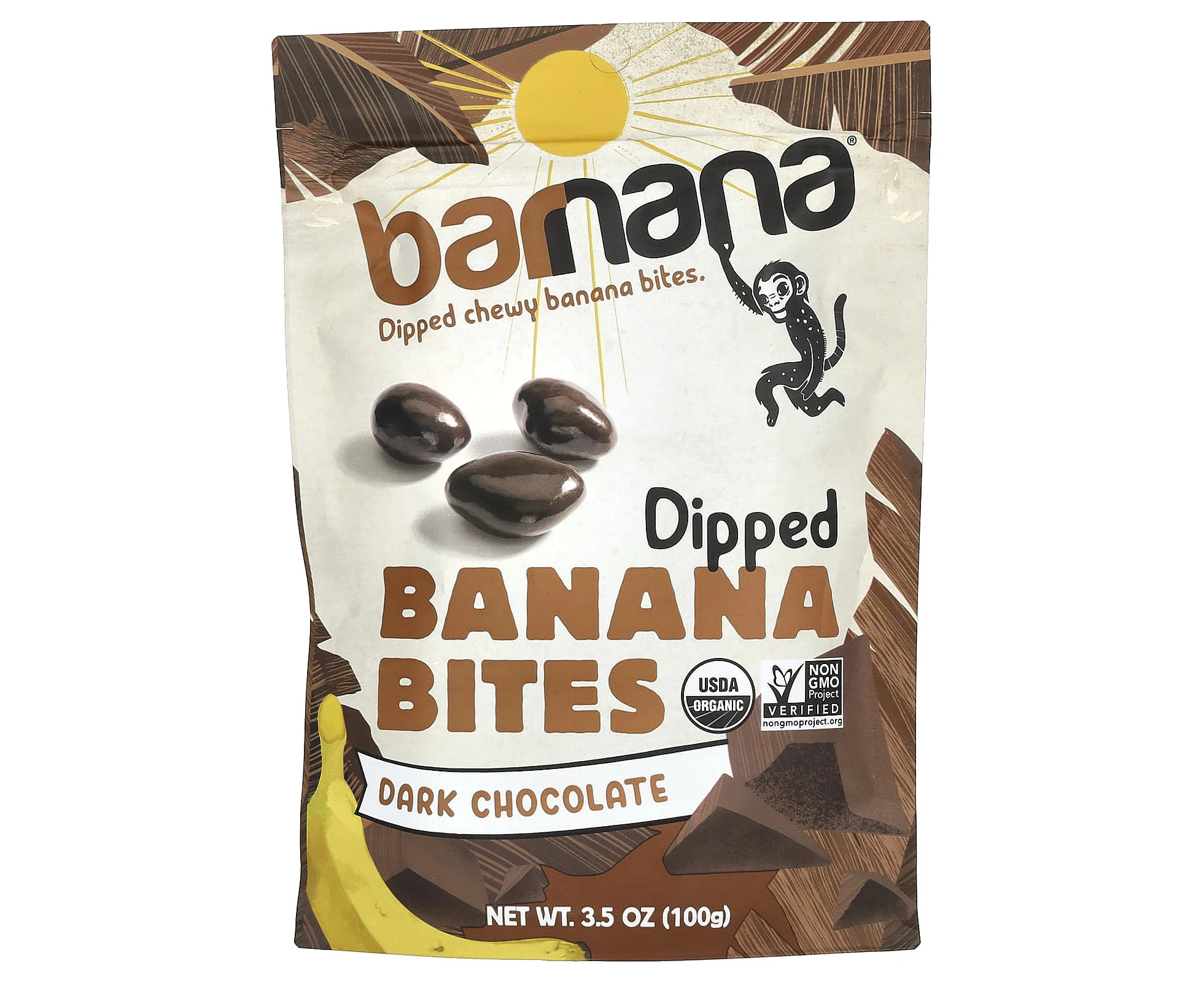 Barnana, Dipped Chewy Banana Bites, Dark Chocolate, 3.5 oz (100 g)