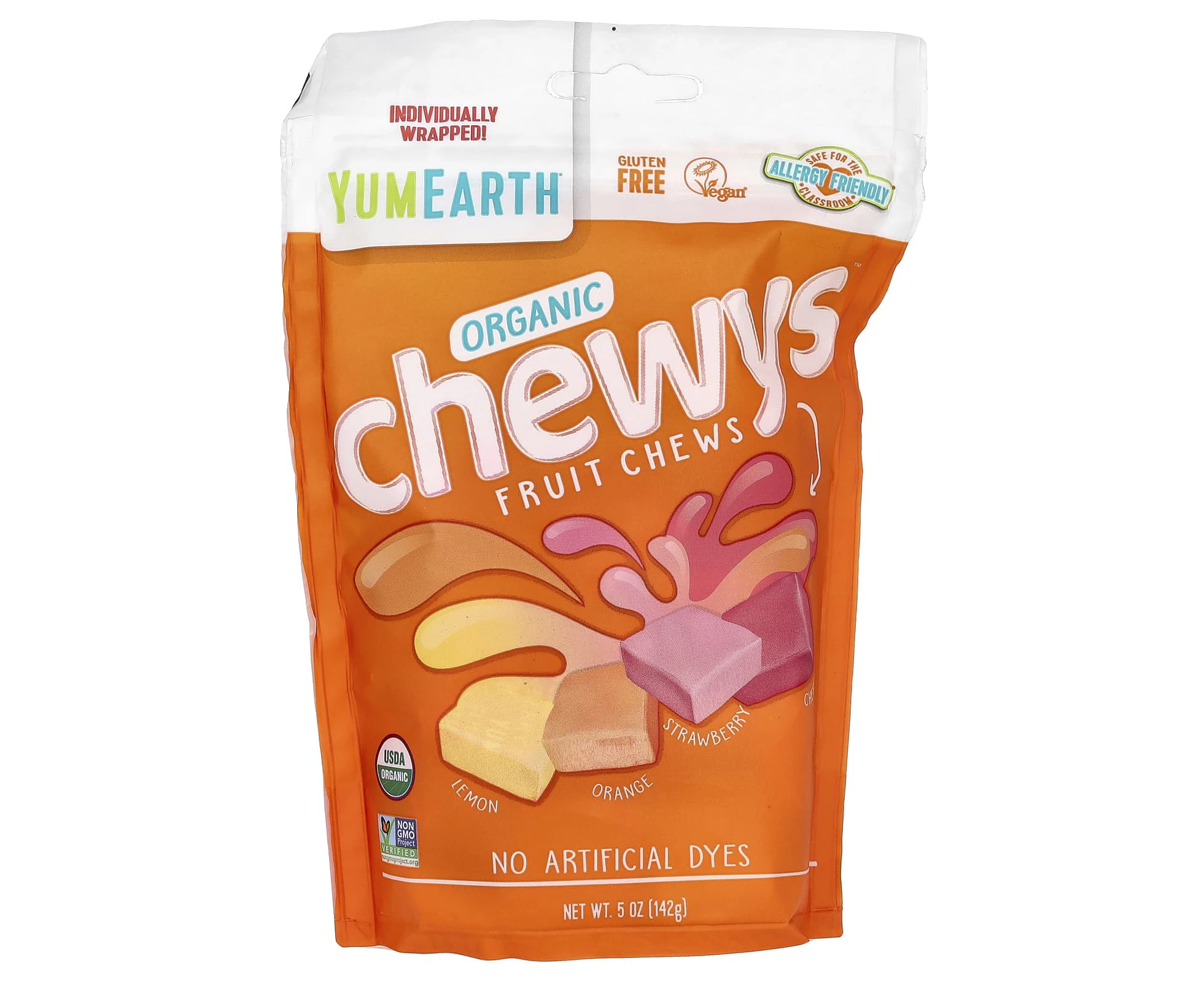 YumEarth, Organic Chewys Fruit Chews, Lemon, Orange, Strawberry, Cherry, 5 oz (142 g)