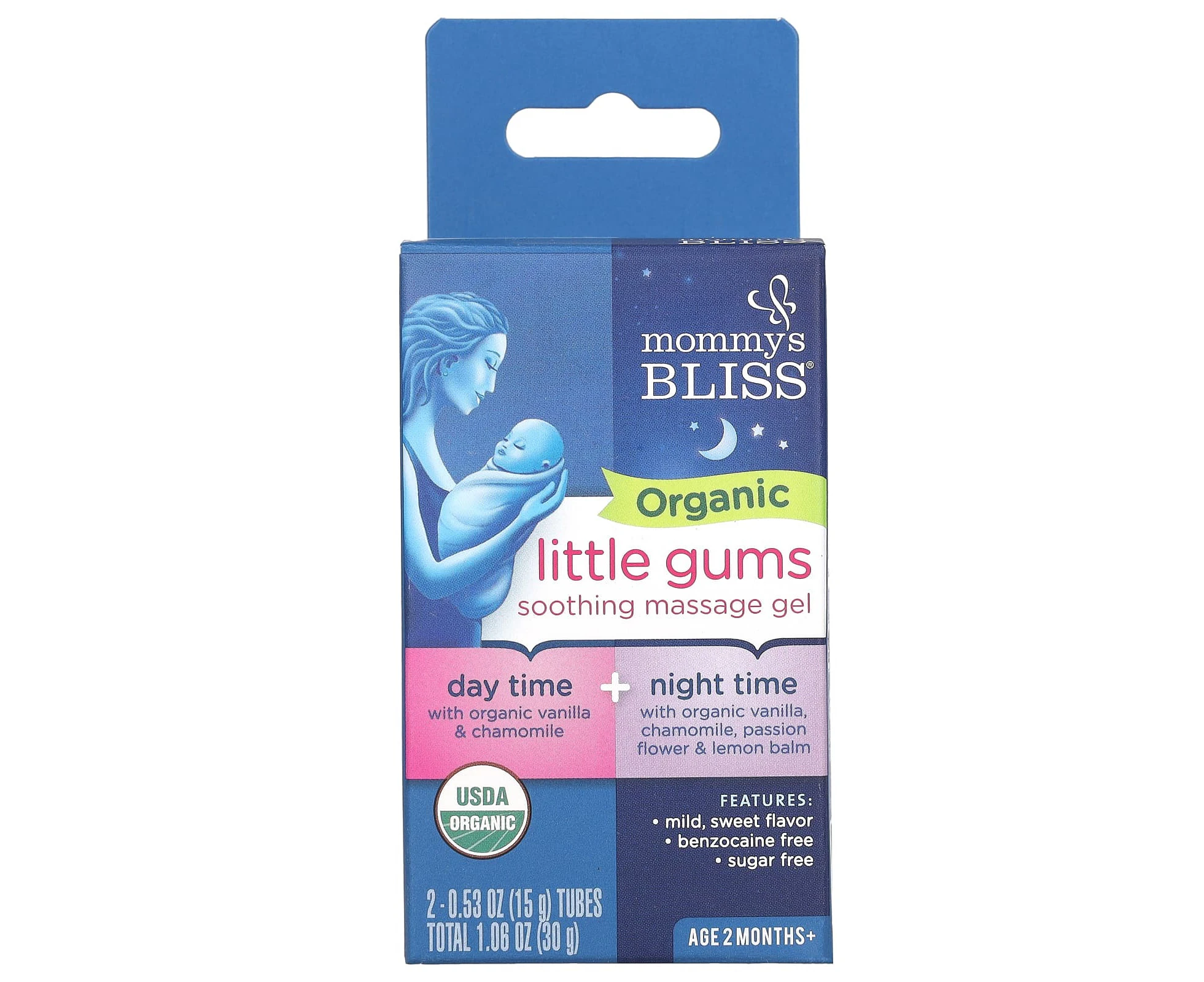 Mommy's Bliss, Organic, Little Gums Soothing Massage Gel, Day/Night Pack, Age 2 Months+, 2 Tubes , 0.53 oz (15 g) Each