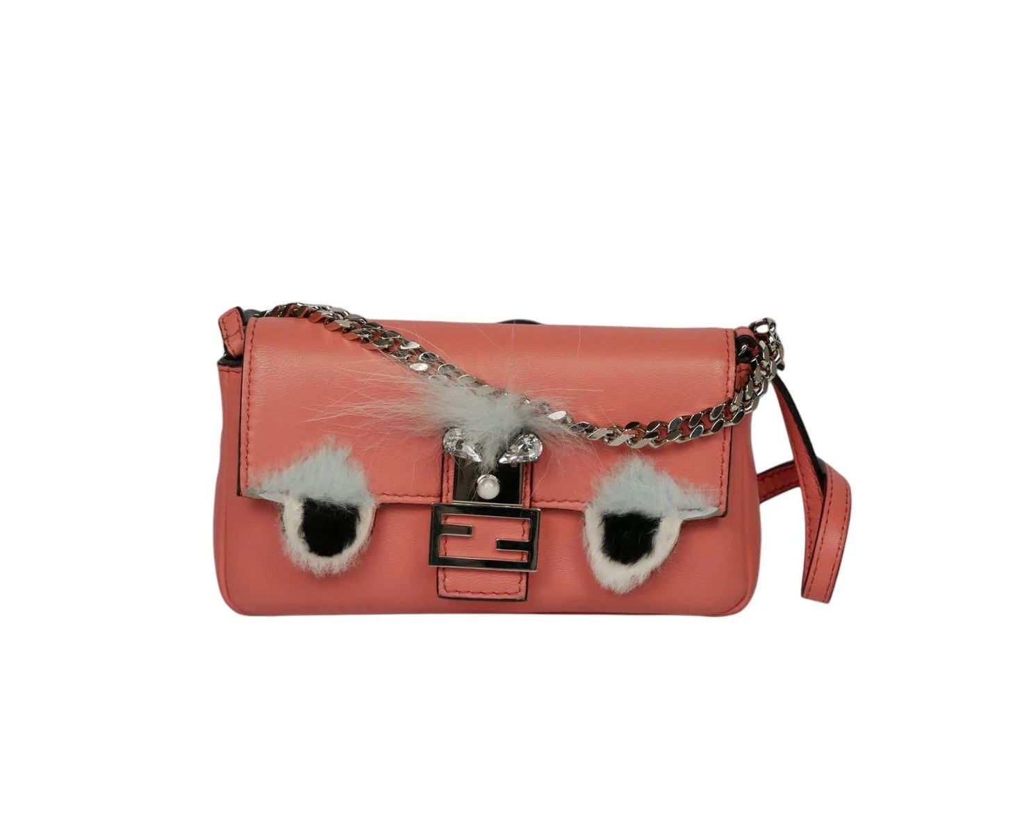 Fendi Nappa Leather And Fox Fur Micro Buggie Baguette Bag - Refurbished Grade B