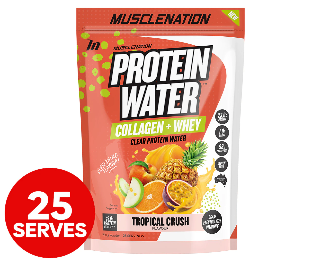 Muscle Nation Protein Water Collagen + Whey Tropical Crush 750g