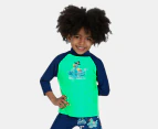 Speedo Toddler Boys' Long Sleeve Printed Rash Top - Fake Green/Harmony Blue/Steel Blue