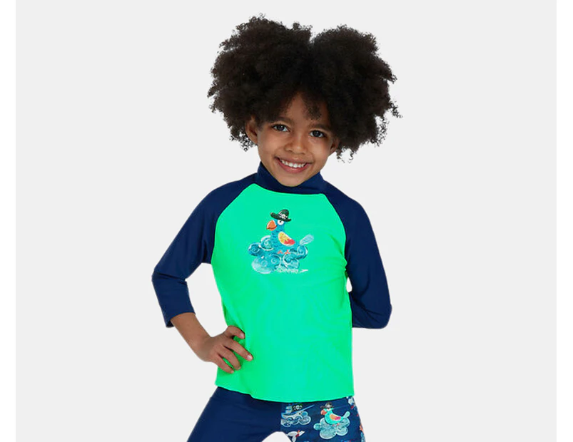 Speedo Toddler Boys' Long Sleeve Printed Rash Top - Fake Green/Harmony Blue/Steel Blue