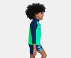 Speedo Toddler Boys' Long Sleeve Printed Rash Top - Fake Green/Harmony Blue/Steel Blue