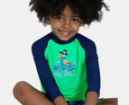 Speedo Toddler Boys' Long Sleeve Printed Rash Top - Fake Green/Harmony Blue/Steel Blue