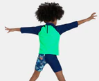 Speedo Toddler Boys' Long Sleeve Printed Rash Top - Fake Green/Harmony Blue/Steel Blue