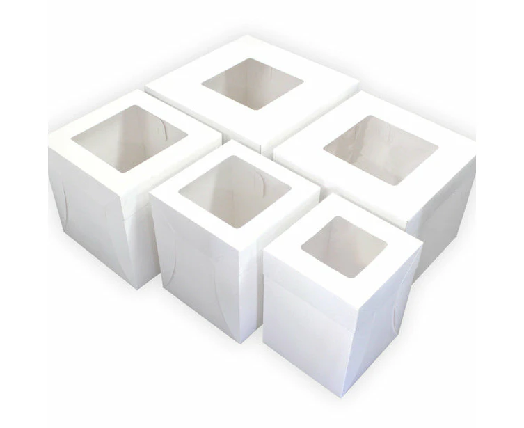 BULK 50pk White Tall 8in Cake Box With Window (8x8x12in)