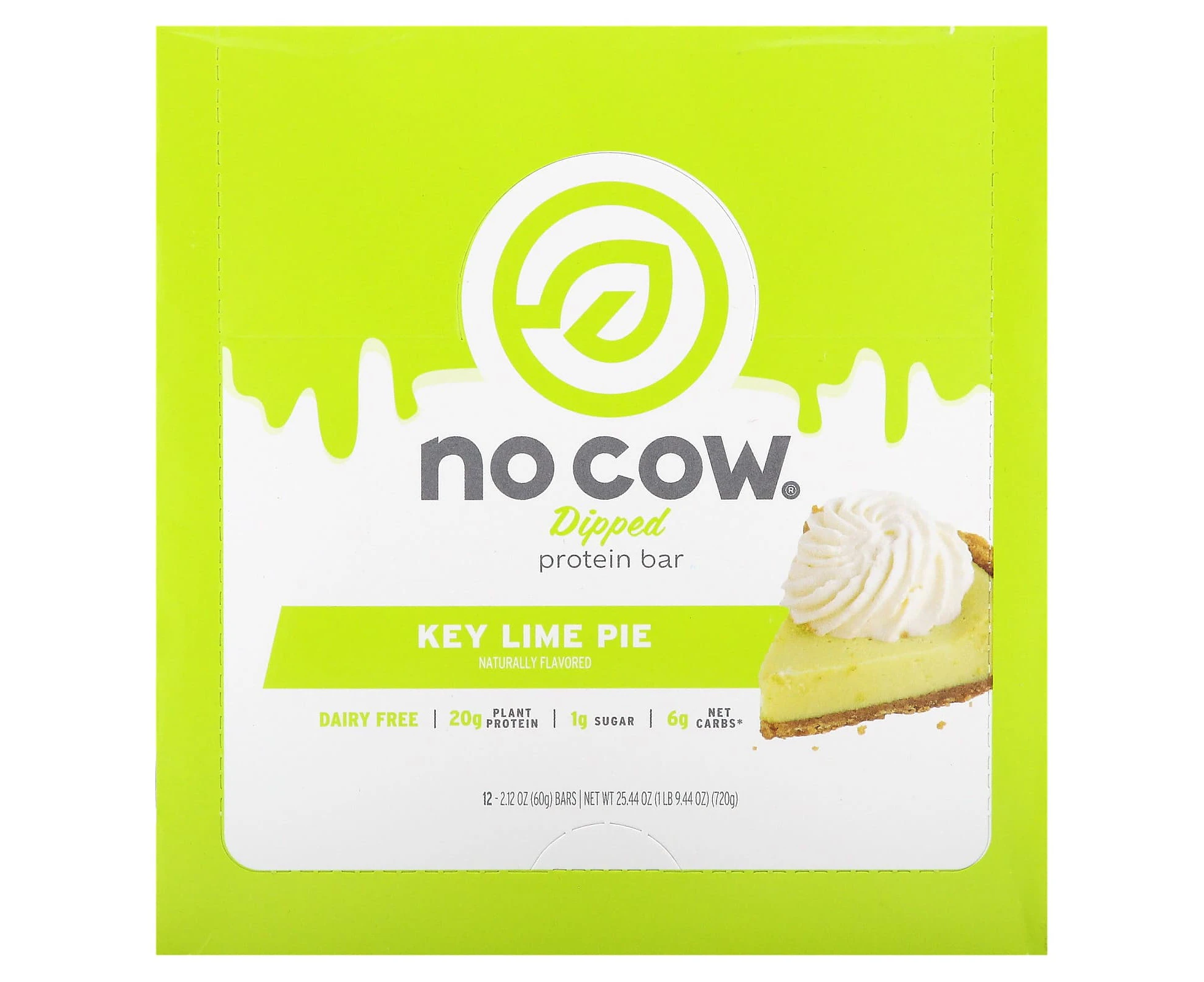 No Cow, Dipped Protein Bar, Key Lime Pie, 12 Bars, 2.12 oz (60 g) Each