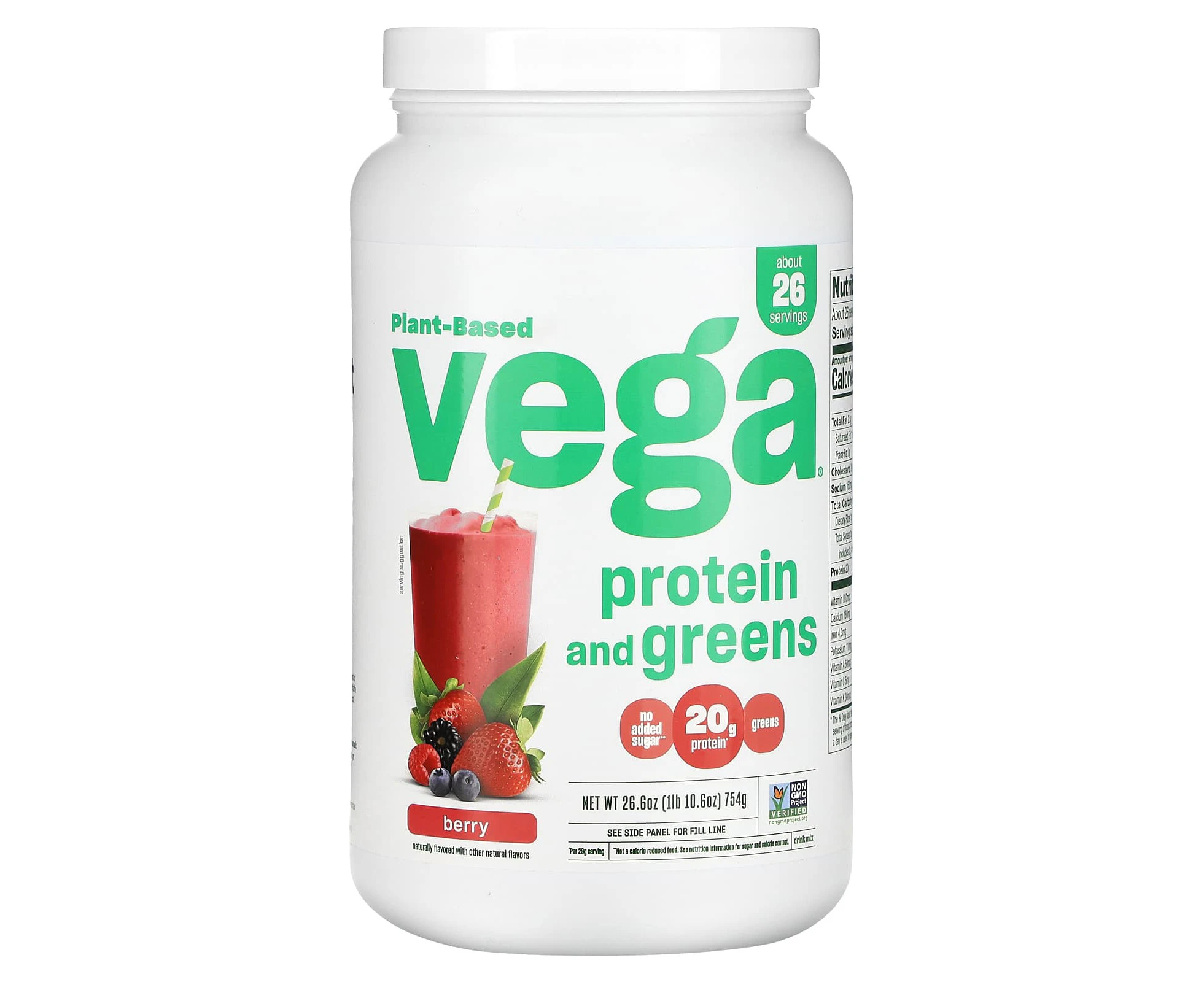 Vega, Plant Based Protein and Greens, Berry, 1 lb 10.6 oz (754 g)