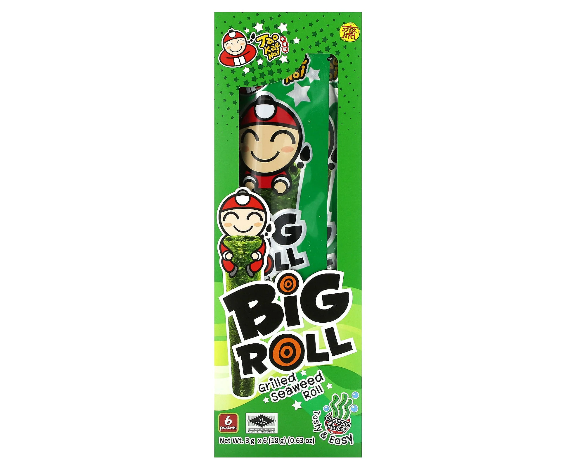 Tao Kae Noi, Big Roll, Grilled Seaweed Roll, Classic, 6 Packets,  0.11 oz (3 g) Each