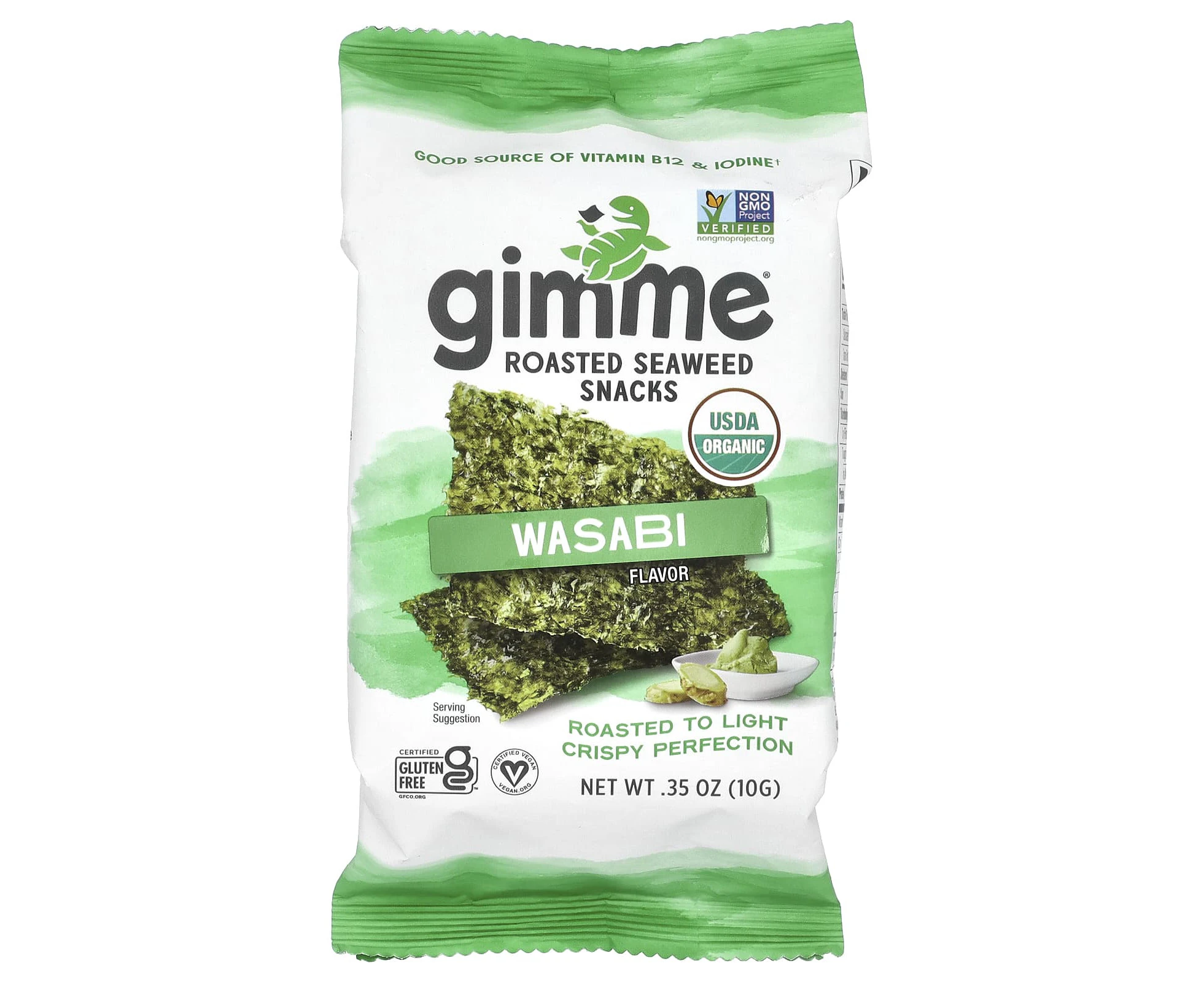 gimMe, Roasted Seaweed Snacks, Wasabi, 0.35 oz (10 g)