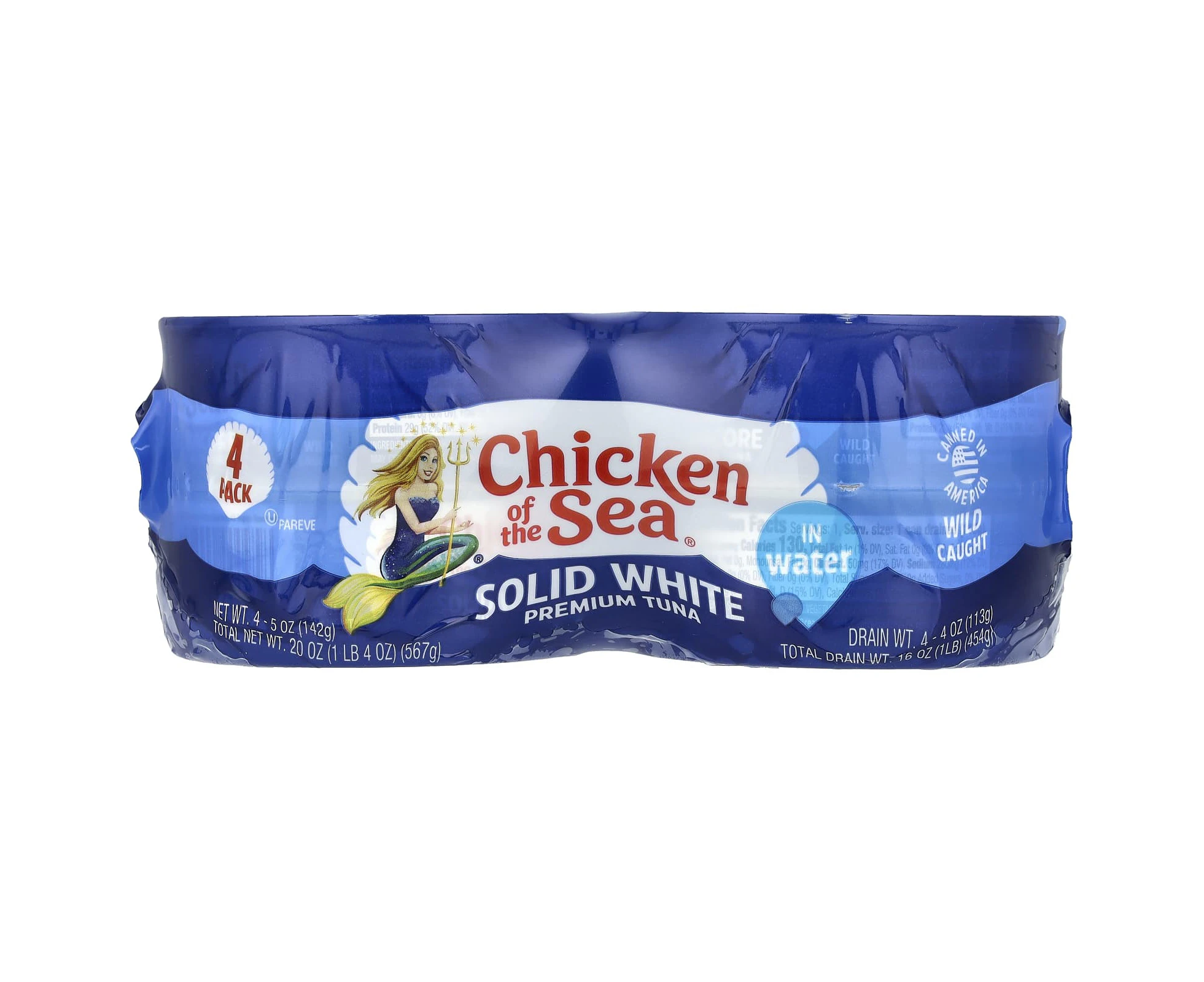 Chicken of the Sea, Wild Caught Solid White Premium Tuna in Water, 4 Pack, 5 oz (142 g) Each