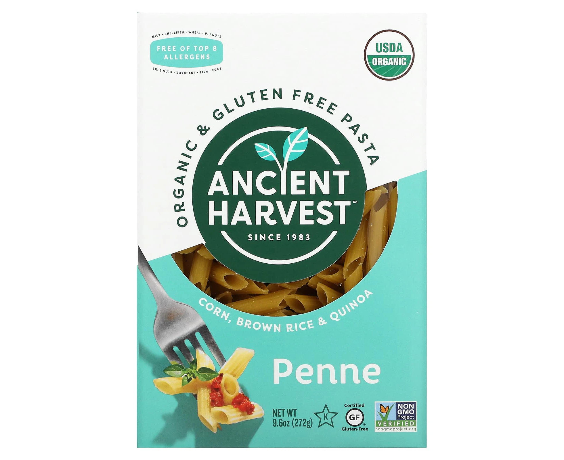 Ancient Harvest, Organic & Gluten Free Pasta, Penne, Corn, Brown Rice & Quinoa, 9.6 oz (272 g)