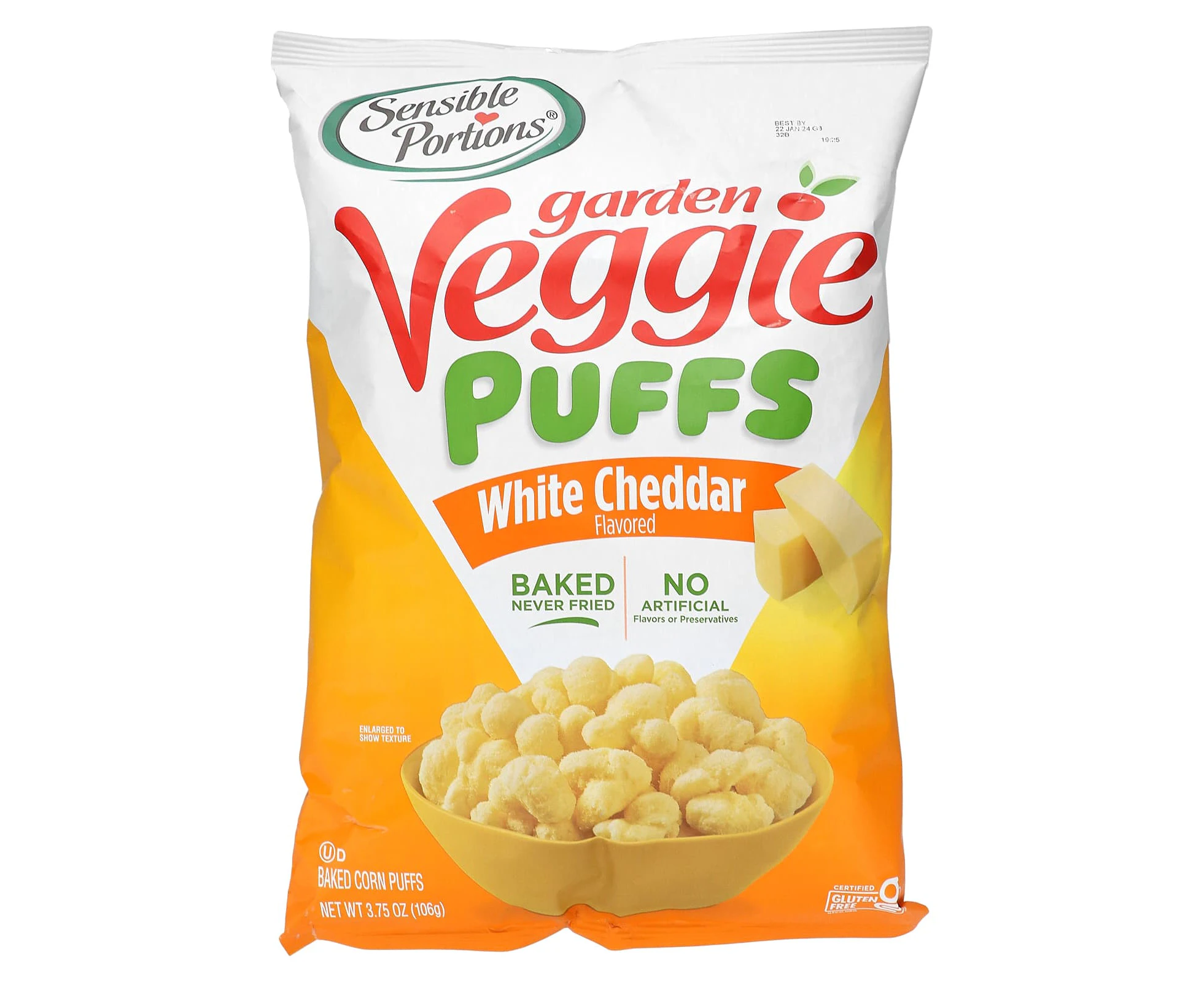 Sensible Portions, Garden Veggie Puffs, White Cheddar, 3.75 oz (106 g)