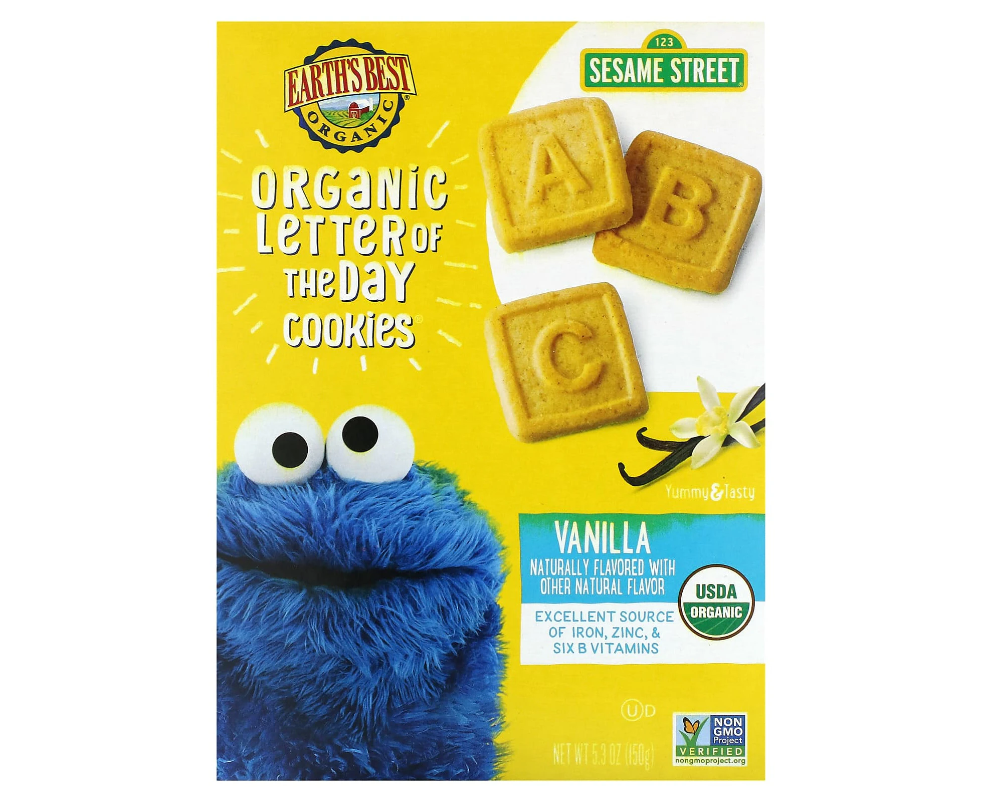 Earth's Best, Organic Letter of the Day Cookies, 2+ Years, Vanilla, 5.3 oz (150 g)