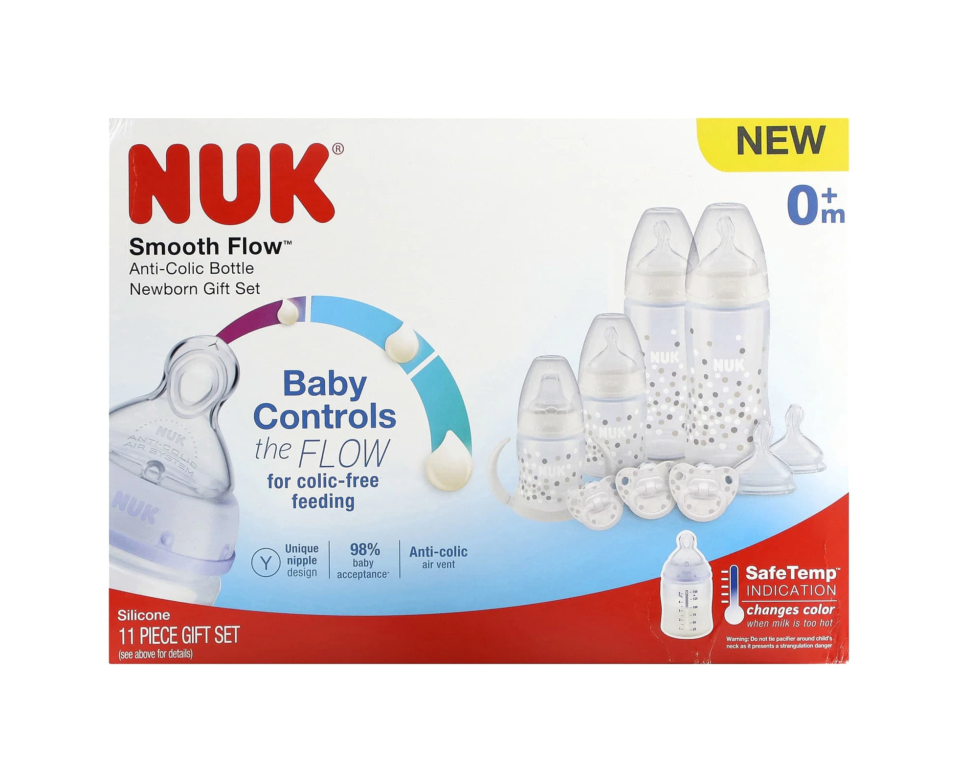 NUK, Smooth Flow, Anti-Colic Bottle Newborn Gift Set, 0+ Months, 11 Pieces