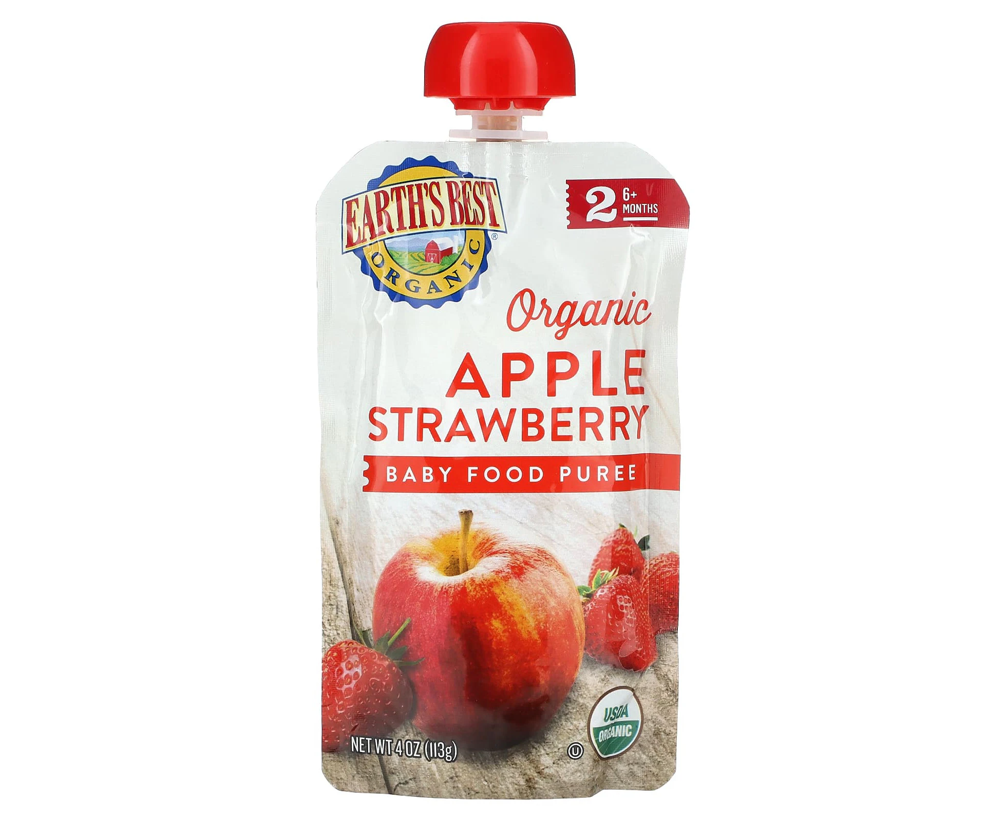 Earth's Best, Organic Baby Food Puree, 6+ Months, Apple Strawberry, 4 oz (113 g)