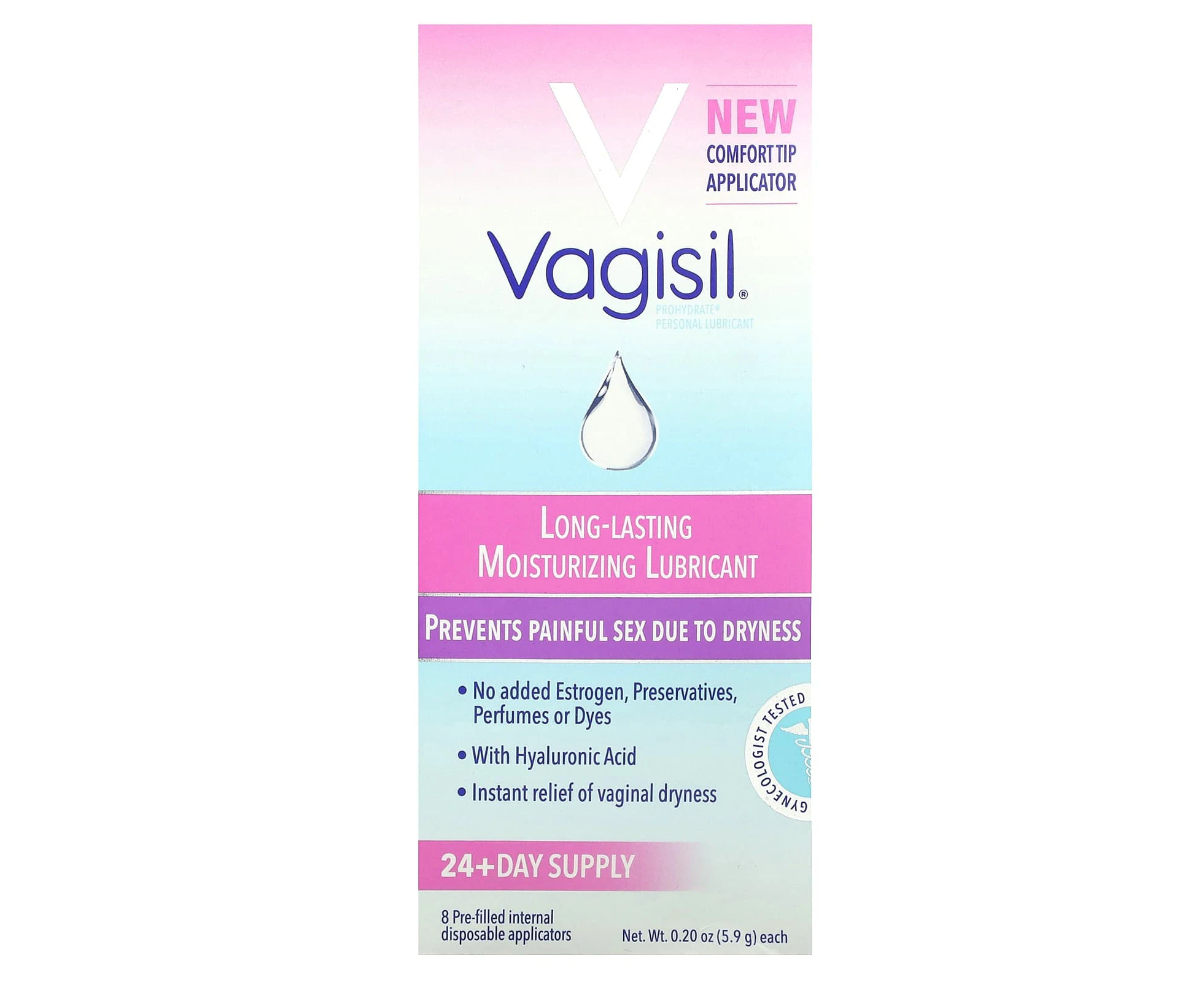 Vagisil, Long-Lasting Moisturizing Lubricant, 8 Pre-Filled Internal Disposable Applicators, 0.2 oz (5.9 g) Each