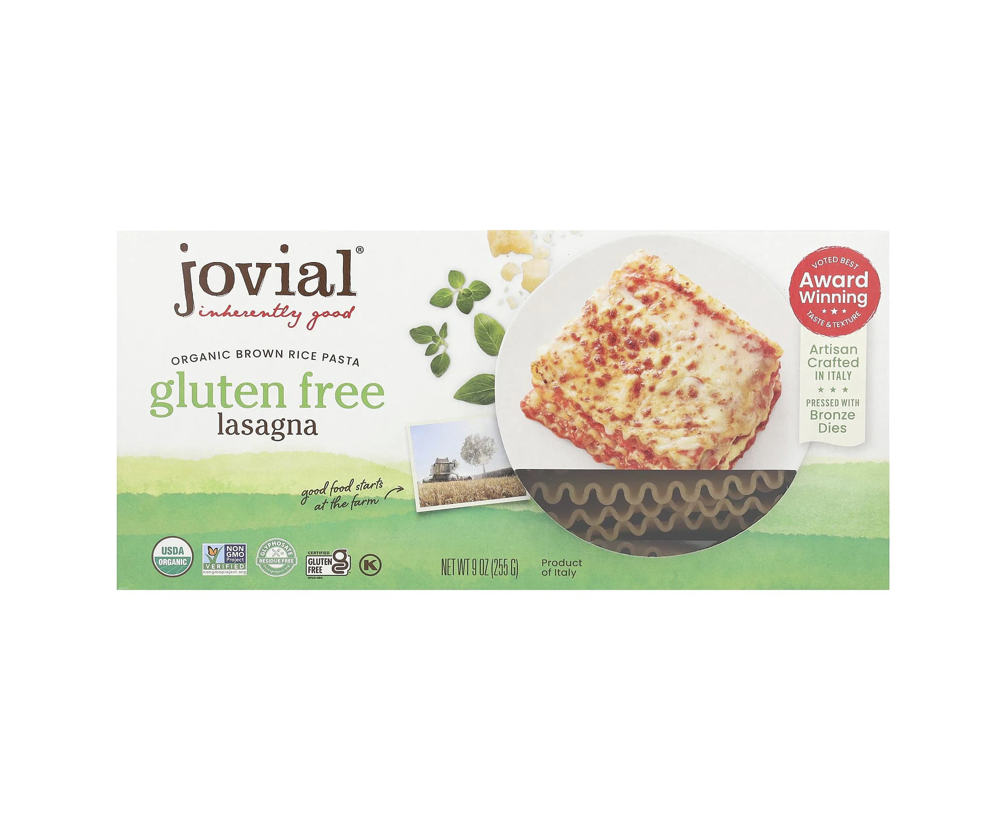 Jovial, Organic Brown Rice Pasta, Lasagna, 9 oz (255 g)