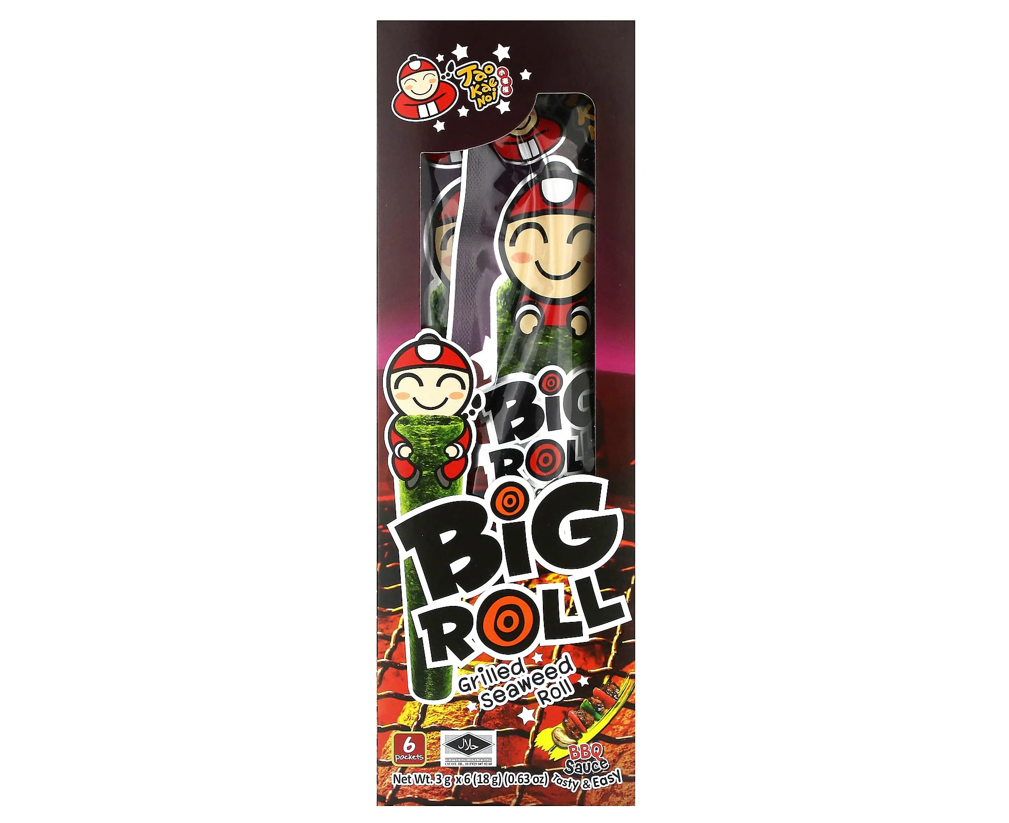 Tao Kae Noi, Big Roll, Grilled Seaweed Roll, BBQ Sauce, 6 Packets, 0.11 oz (3 g) Each