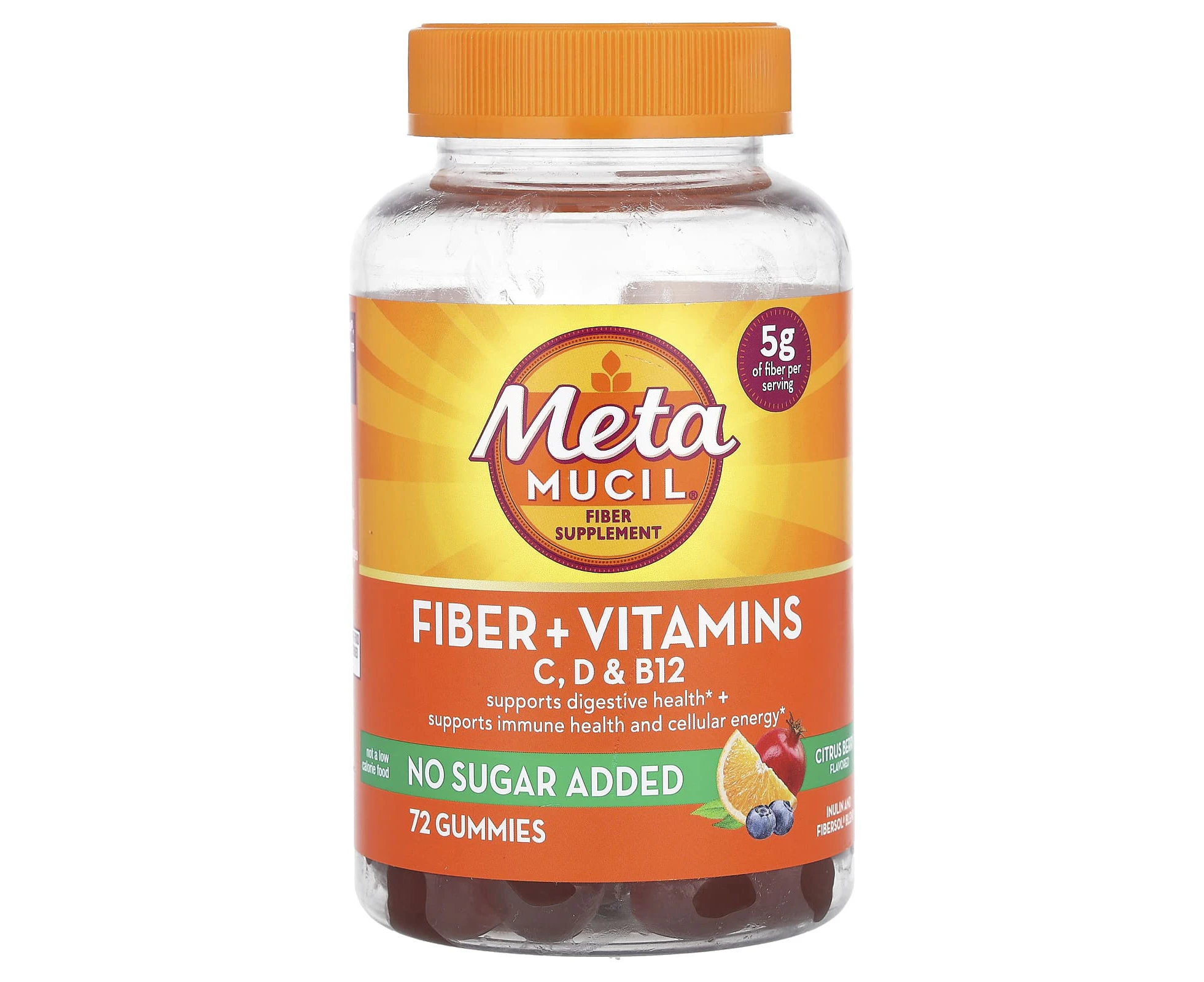 Metamucil, Fiber + Vitamins, C, D,& B12, Citrus Berry, 72 Gummies