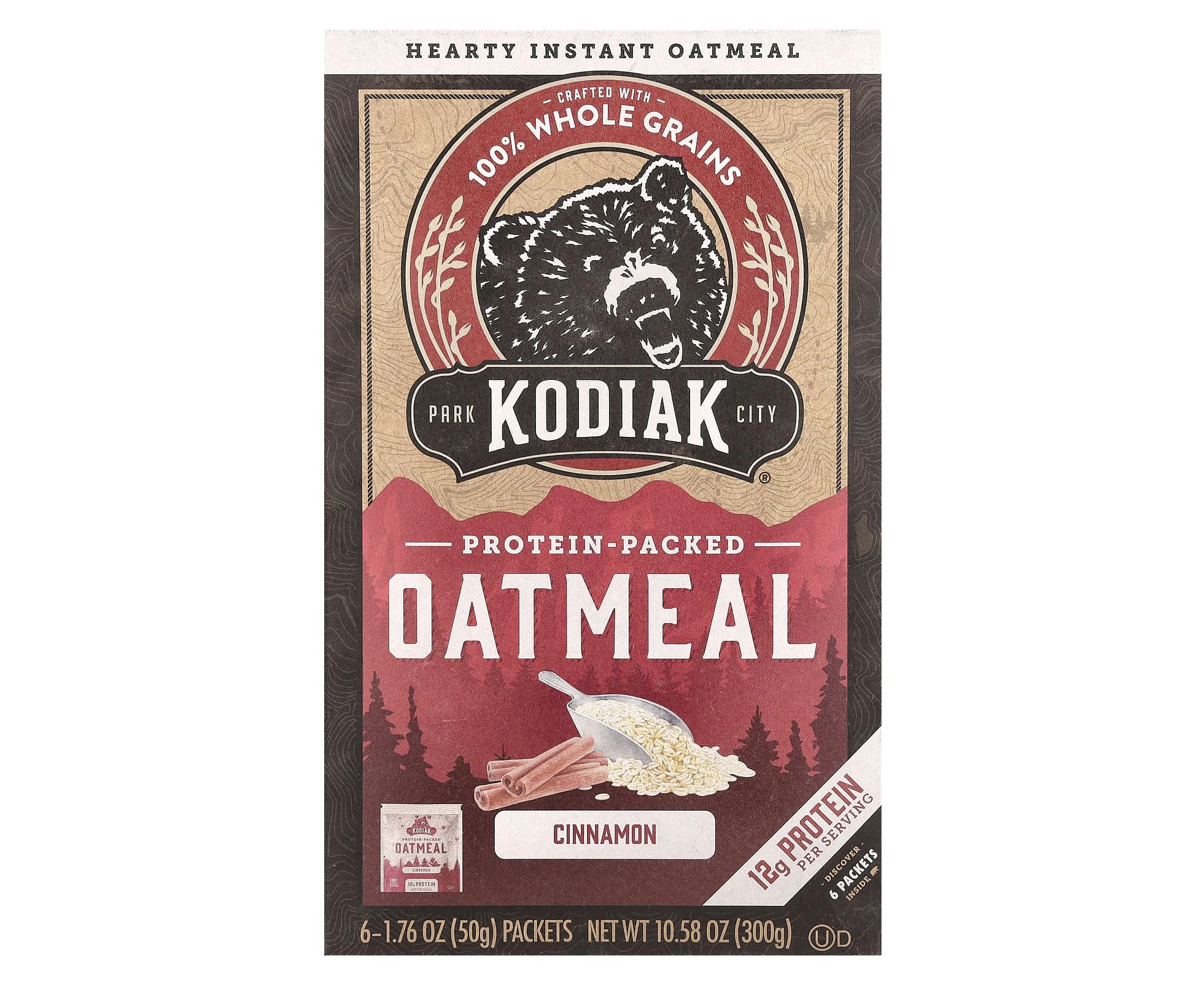 Kodiak Cakes, Protein-Packed Oatmeal, Instant, Cinnamon , 6 Packets, 1.76 oz (50 g) Each