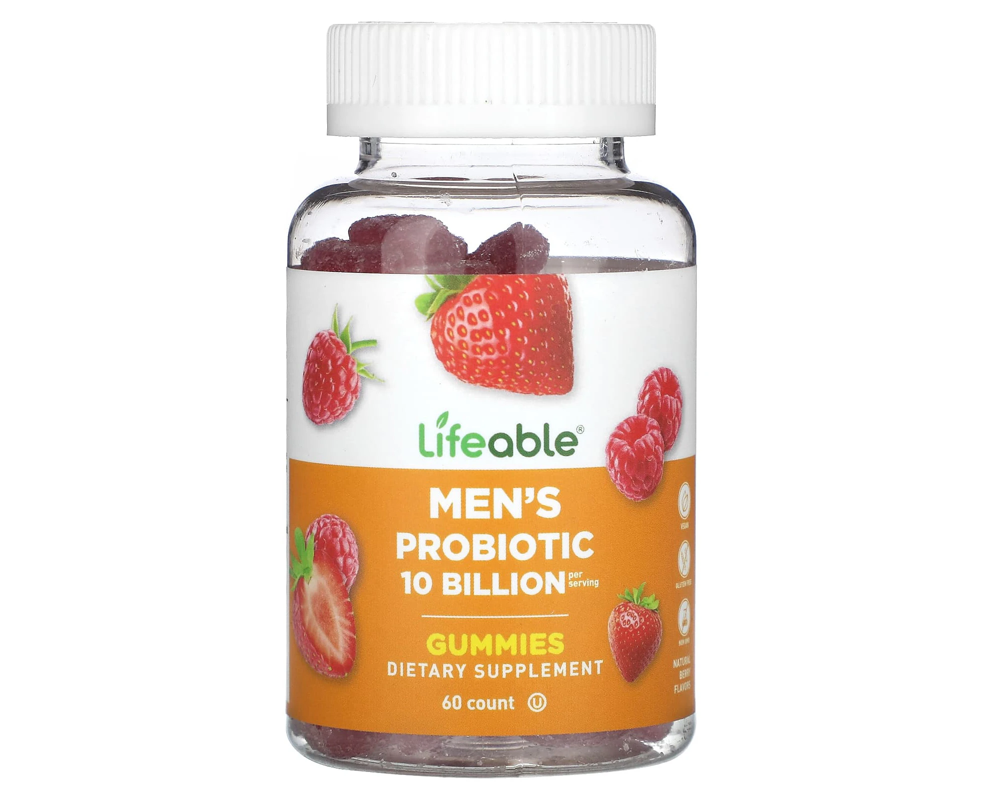 Lifeable, Men's Probiotic Gummies, Natural Berry, 10 Billion, 60 Gummies (5 Billion per Gummy)