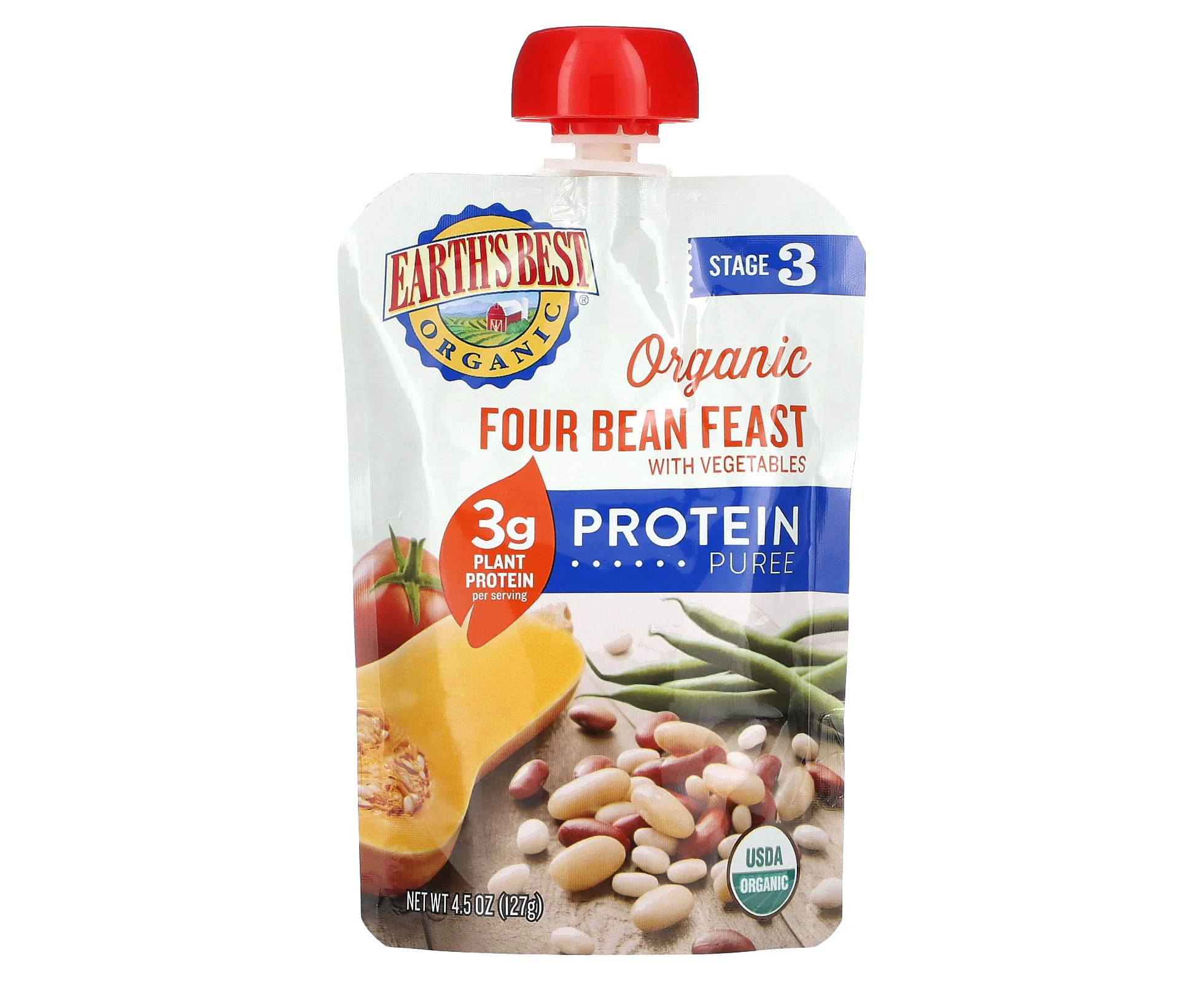 Earth's Best, Organic Protein Puree, 2+ Years, Four Bean Feast with Vegetables, 4.5 oz (127 g)