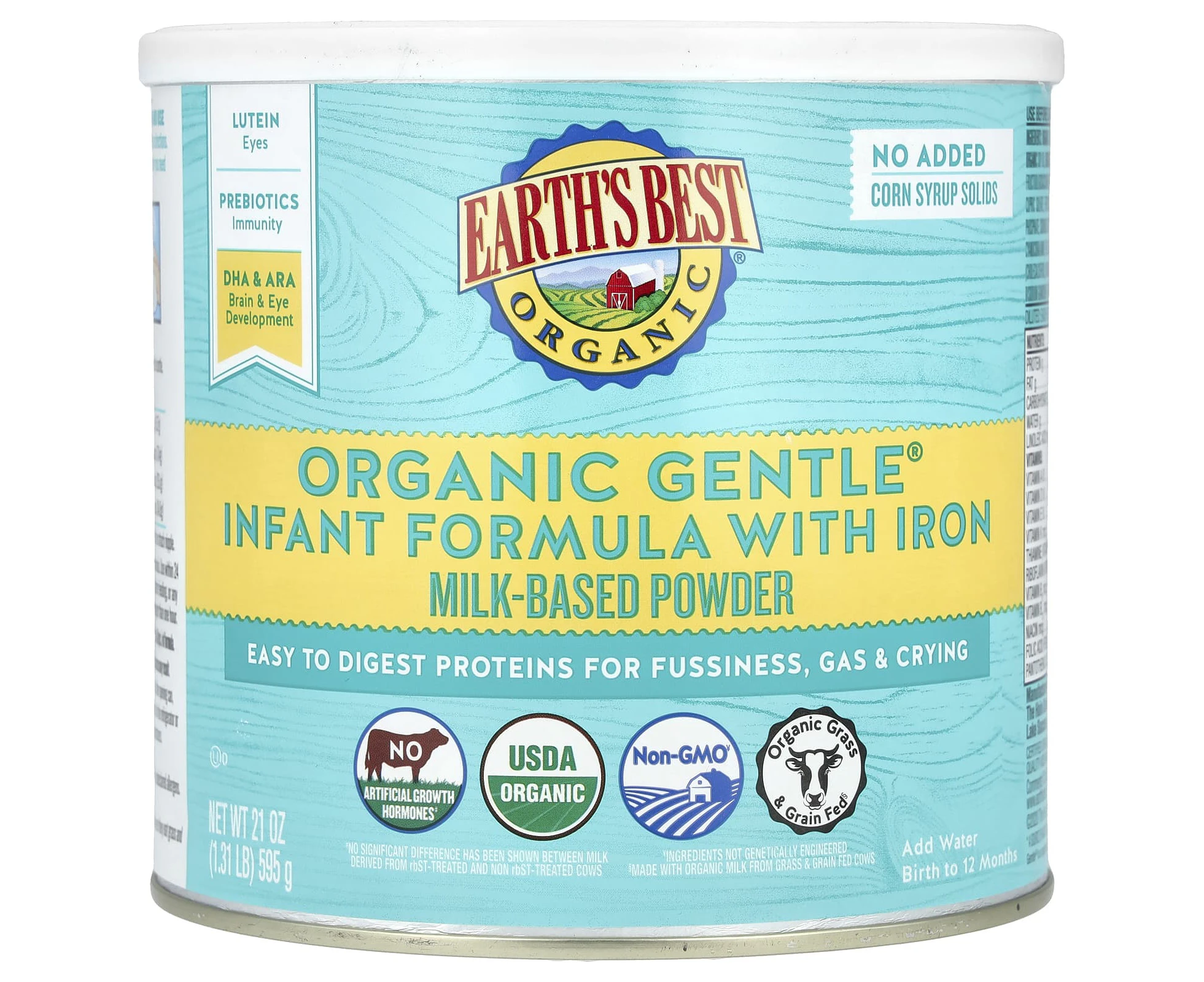 Earth's Best, Organic Gentle Infant Formula with Iron, Birth to 12 Months, 21 oz (595 g)