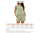 Women Summer Outfit Set Tank Top Elastic Waist Shorts 2 Piece Sleeveless Top Shorts Set Green M