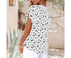 Women Summer Top V Neck Loose Short Sleeves Spots Print Button Front Casual Comfortable Summer Shirt Top White Xl