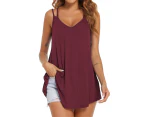 Double Strap Camisole Sleeveless Flowy V Neckline Double Strap Tank For Summer Lady Girl Burgundy S