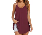 Double Strap Camisole Sleeveless Flowy V Neckline Double Strap Tank For Summer Lady Girl Burgundy S